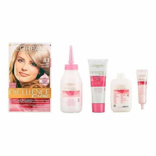 Permanent Dye L'Oreal Make Up Excellence Light Ash Blonde Nº 8,1 Rubio Claro Ceniza Nº 8,1-Rubio Claro Ceniza 192 ml-0