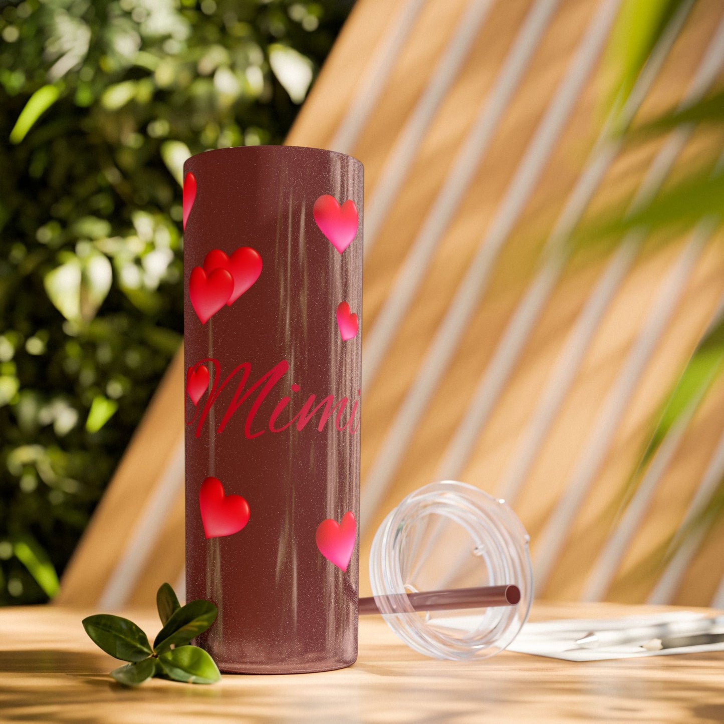 Gepasmaakte Glitter 20oz Dun Tumbler met Pienk Hartpatroon — [Jou Naam Hier]