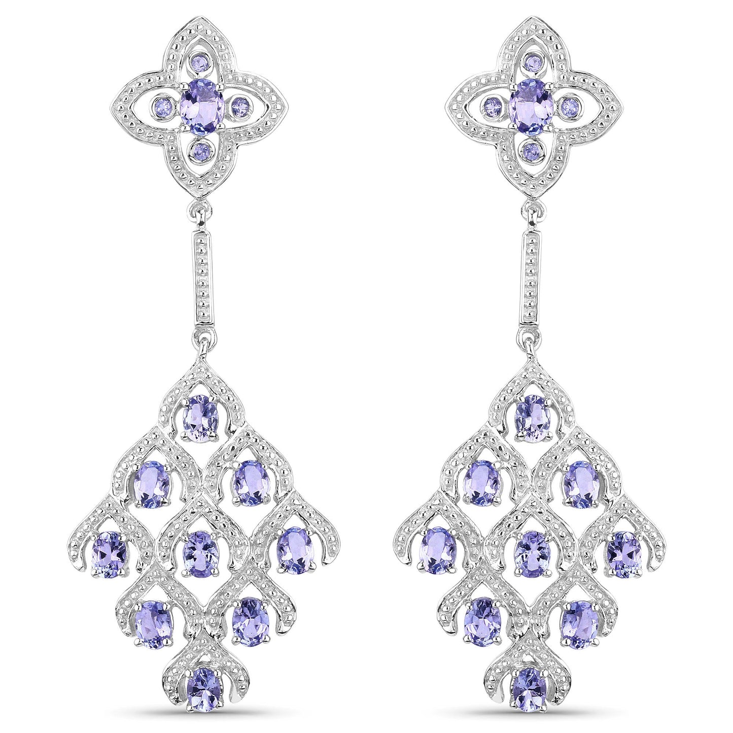 3.90 Carat Genuine Tanzanite and White Topaz .925 Sterling Silver Earrings