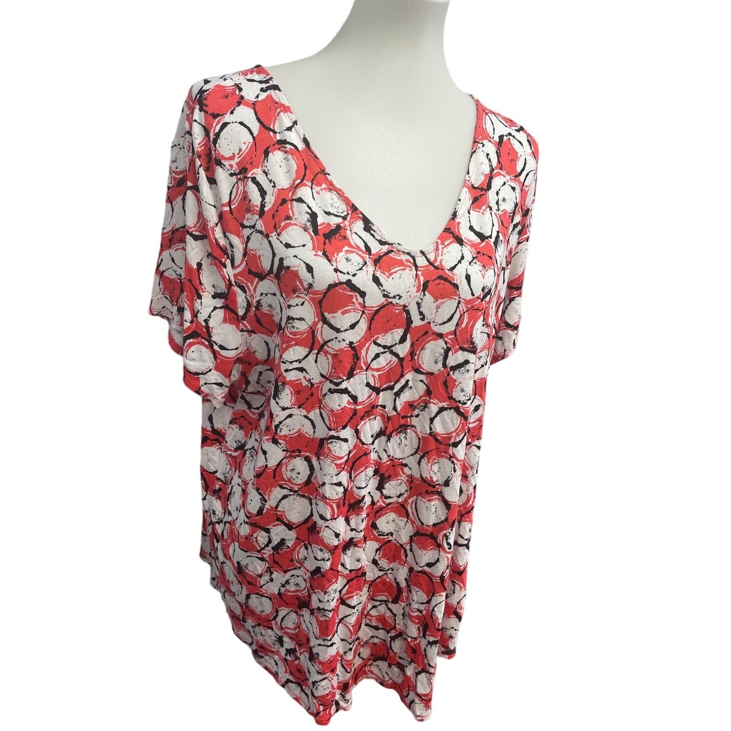 Alfani Womens Plus Size 3X Short Sleeve Polka Dot V-Neck Rayon Blend Top