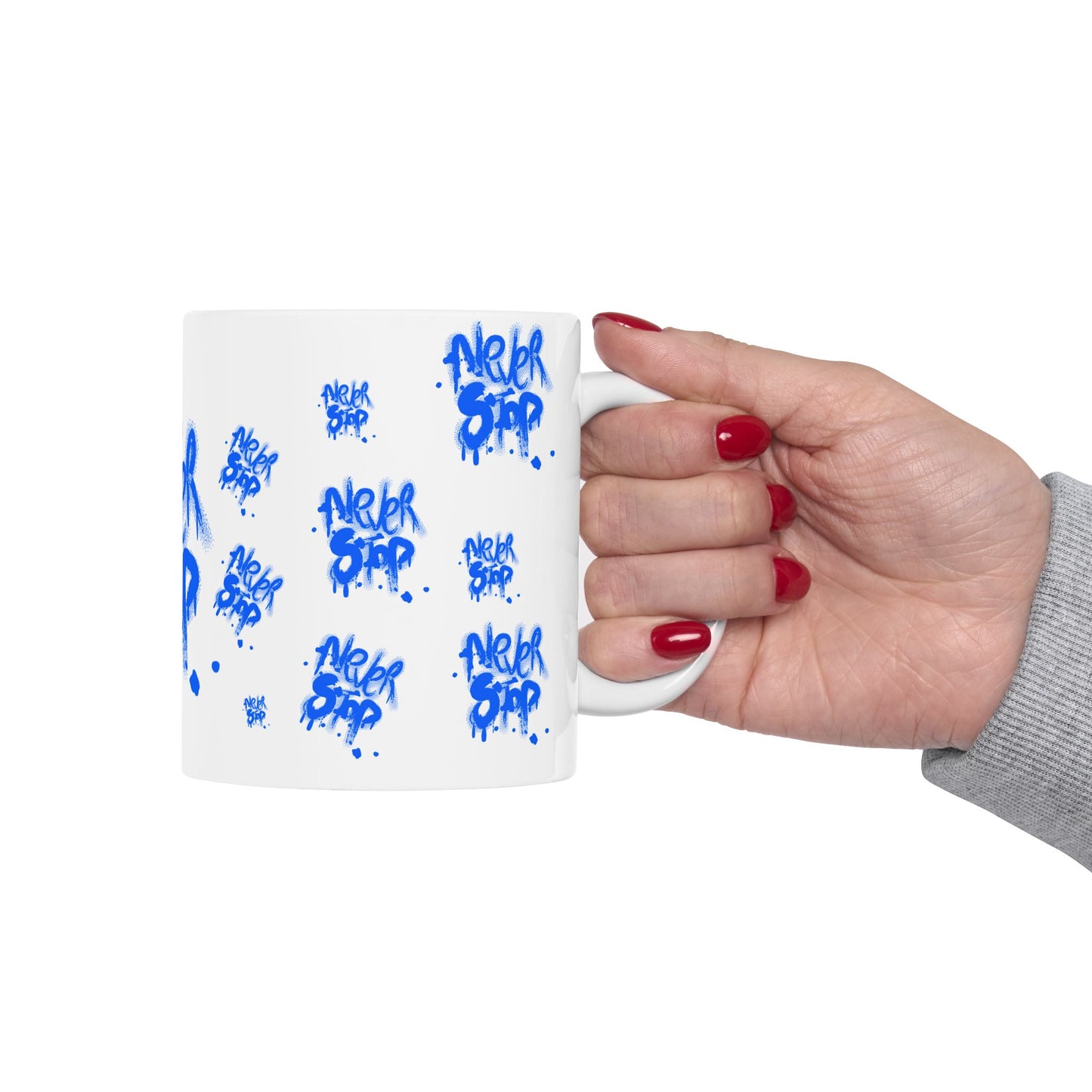 NEVER STOP - Inspirational Graffiti Ceramic Mug - Never Stop Coffee Tea Cup, Motivational Gift, Office Decor, Urban Style Mug
