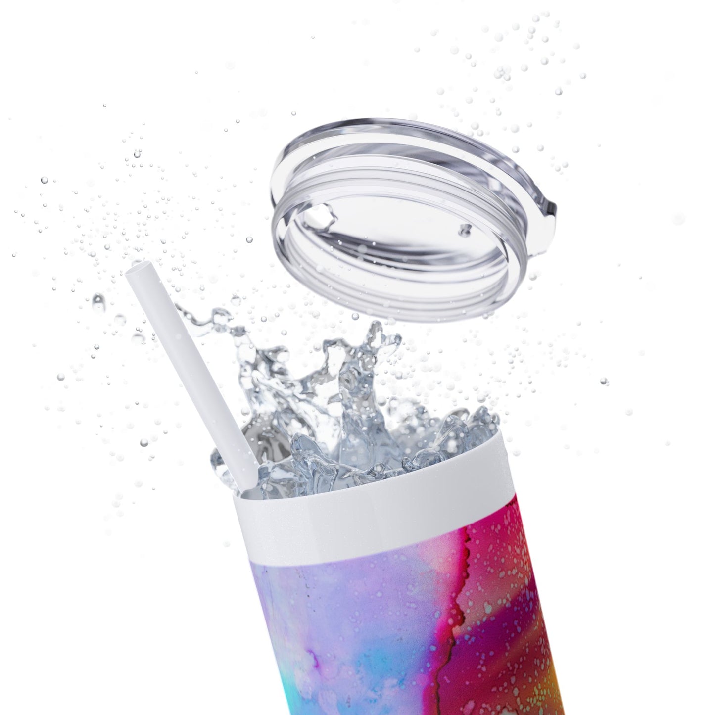 Beautiful Watercolor Splatter Skinny Tumbler with Straw - 20oz, Vibrant Colorful Drinkware for Every Occasion, Perfect Gift for Friends, Reusable Travel Mug, Water [...]