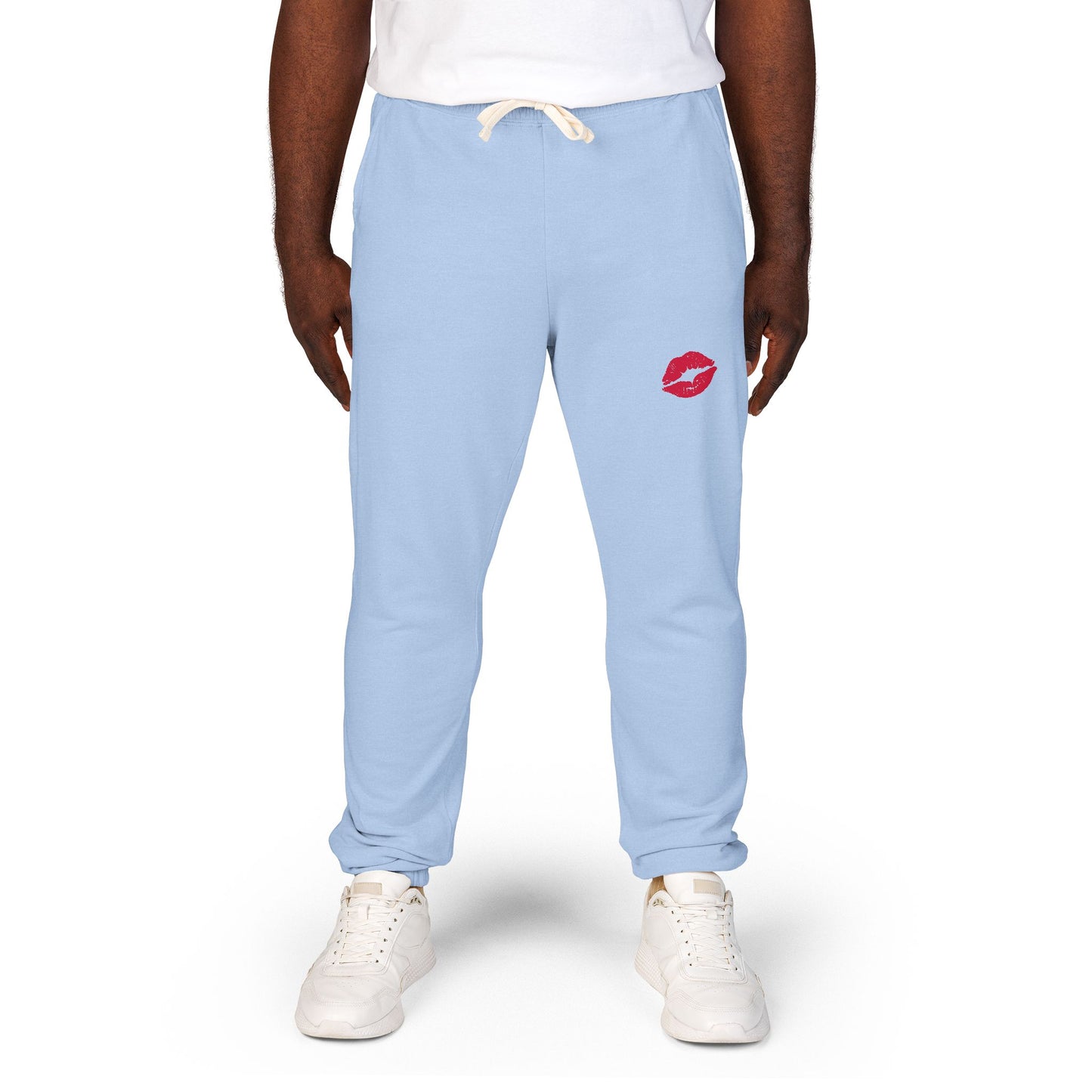 Cozy Fleece Kiss Print Sweatpants, Relaxed Lounge Pants, Unisex Stylish Joggers, Perfect for Casual Days, Gift for Friends, Comfortable Home Wear