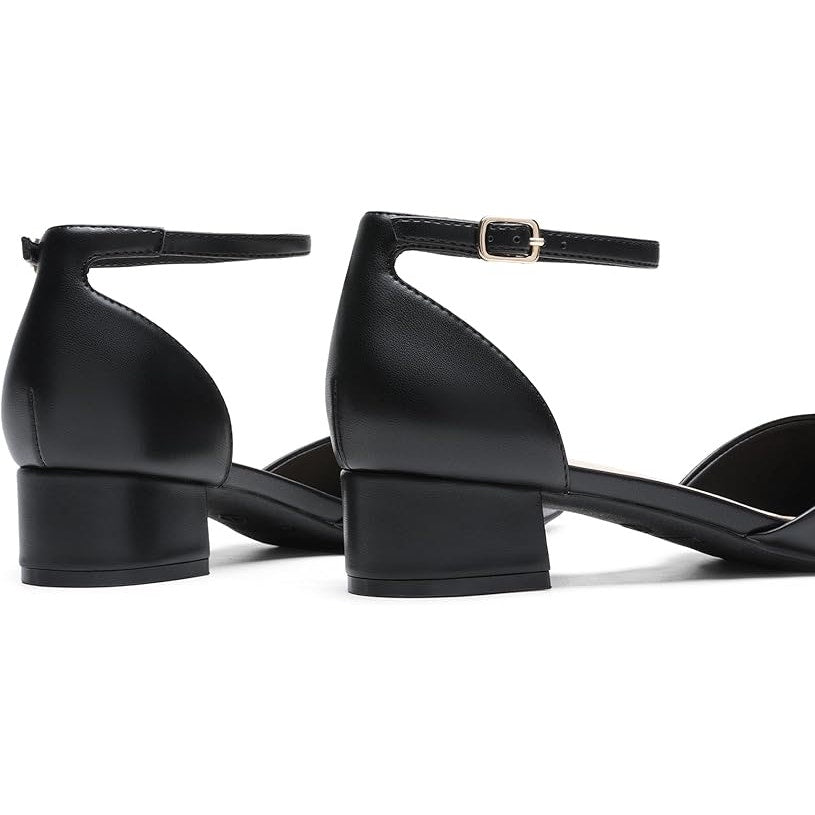 Dream Pairs Womens Size 7 Black Faux Leather Closed Pointy Toe Ankle Strap Shoes