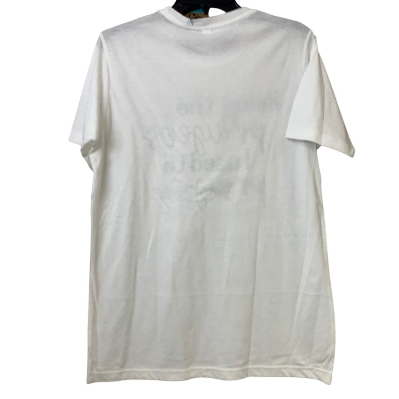 New Hand Printed Womens Medium White Living Prayer Pray PolyCotton Crew Neck Tee