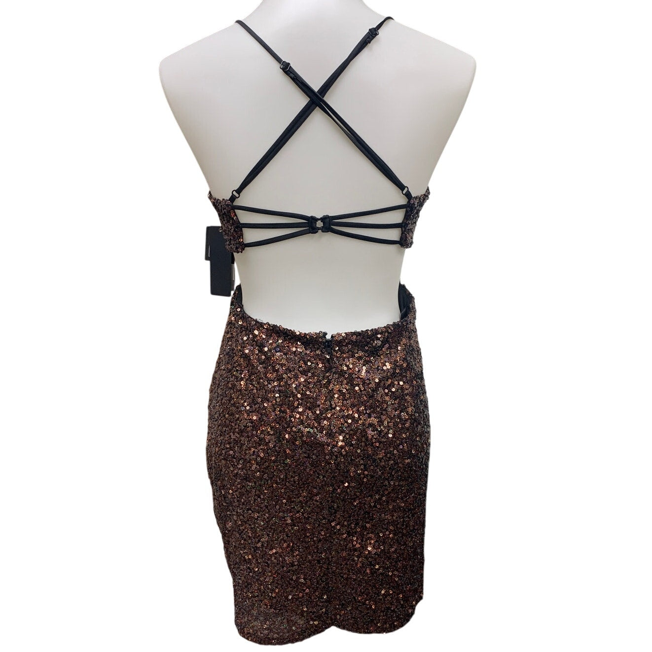 New City Studio Juniors Size 15/16 Criss Cross Strap Copper Sequin Prom Dress