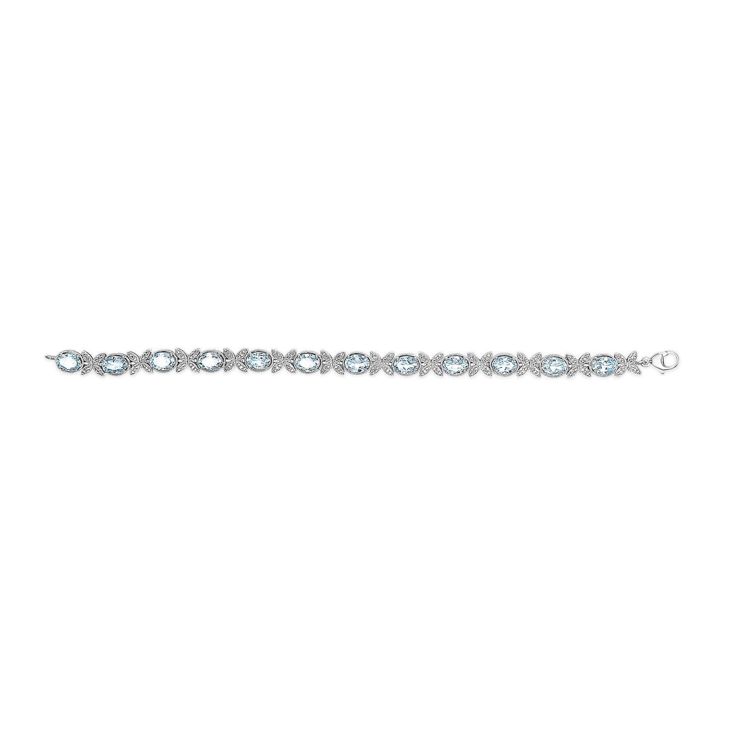 .925 Sterling Silver Oval Blue Topaz Diamond Butterfly Link Bracelet (I-J Color, I1-I2 Clarity) - Size 7" Inches-3