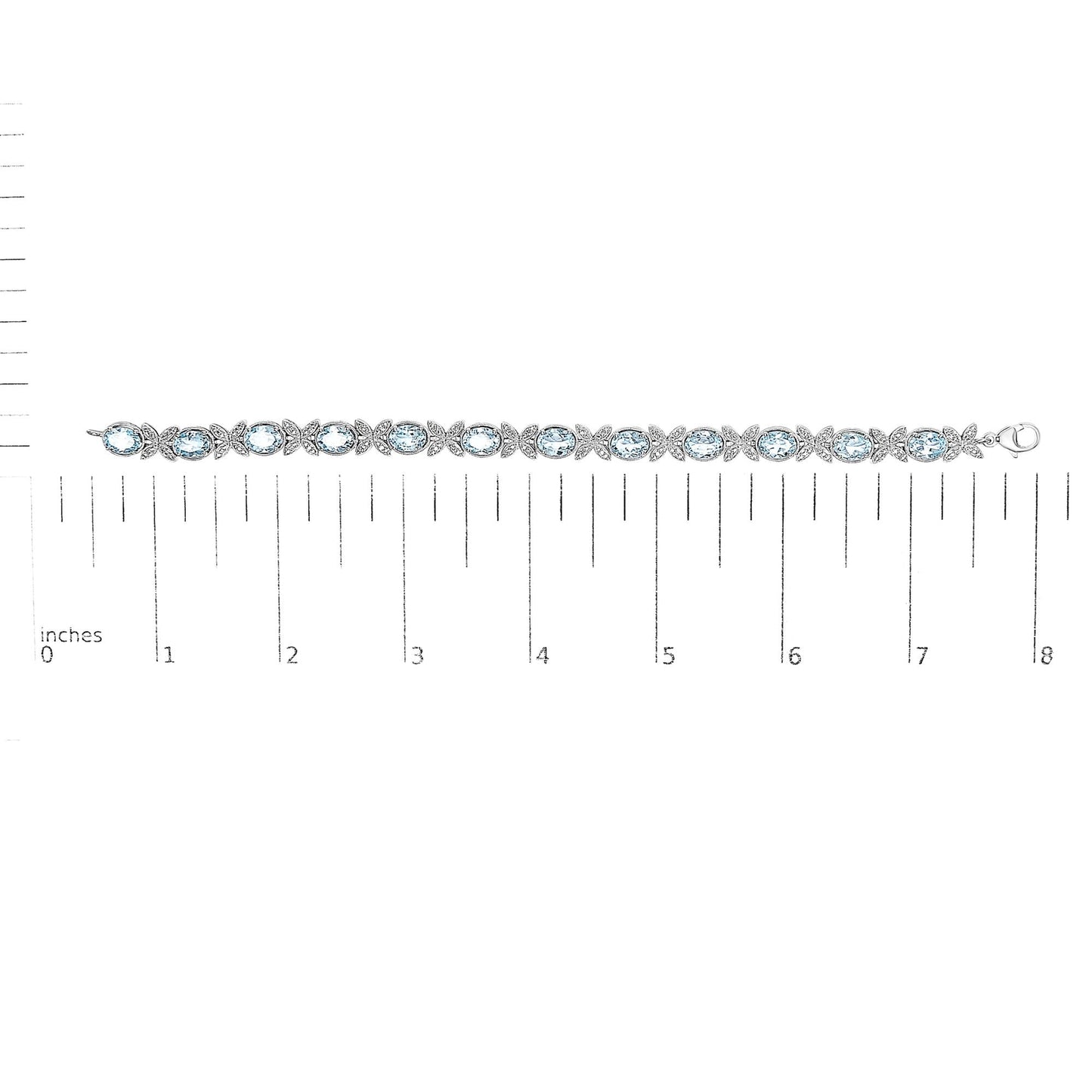 .925 Sterling Silver Oval Blue Topaz Diamond Butterfly Link Bracelet (I-J Color, I1-I2 Clarity) - Size 7" Inches-4