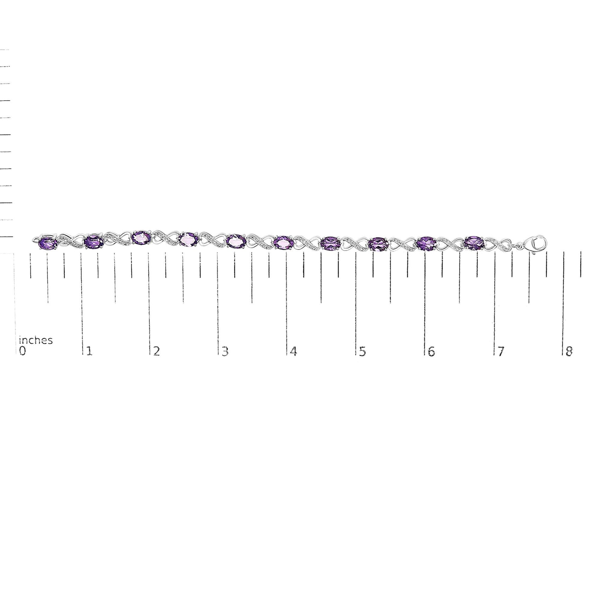 .925 Sterling Silver Oval Purple Amethyst and Diamond Infinity Link Bracelet (I-J Color, I1-I2 Clarity) - 7" Inches-4