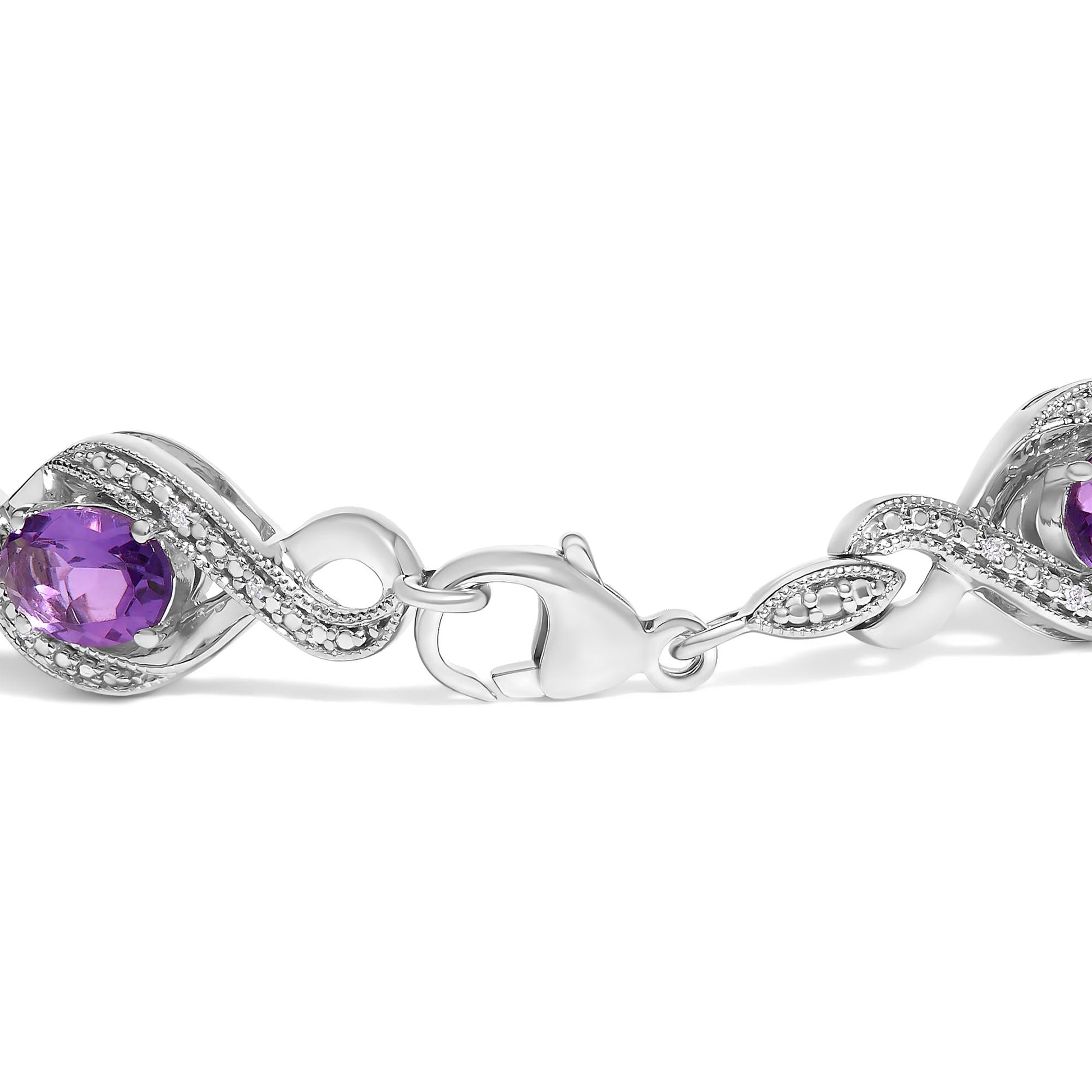 .925 Sterling Silver 1/10 Cttw Natural Round Diamond and 7X5MM Oval Amethyst Cross Tennis Bracelet (I-J Color, I1-I2 Clarity) - 7"-1