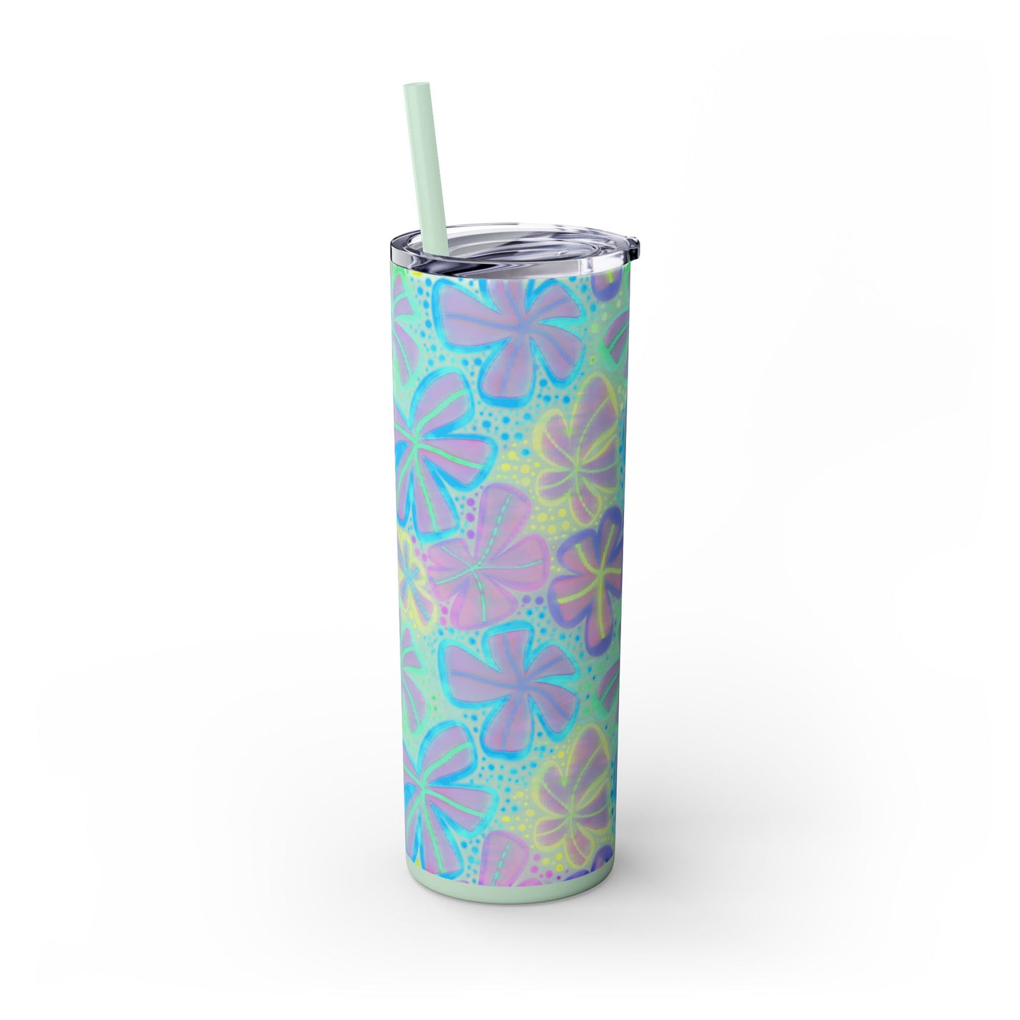 Pastel Butterfly Tumbler, 20oz Drinkware, Spring Decor, Cute Gift for Her, Eco-Friendly Cup, Floral Water Bottle