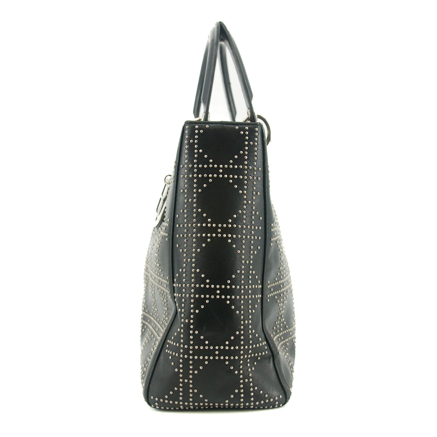 Christian Dior Leather Studded Black Lady Dior Tote Bag #8532