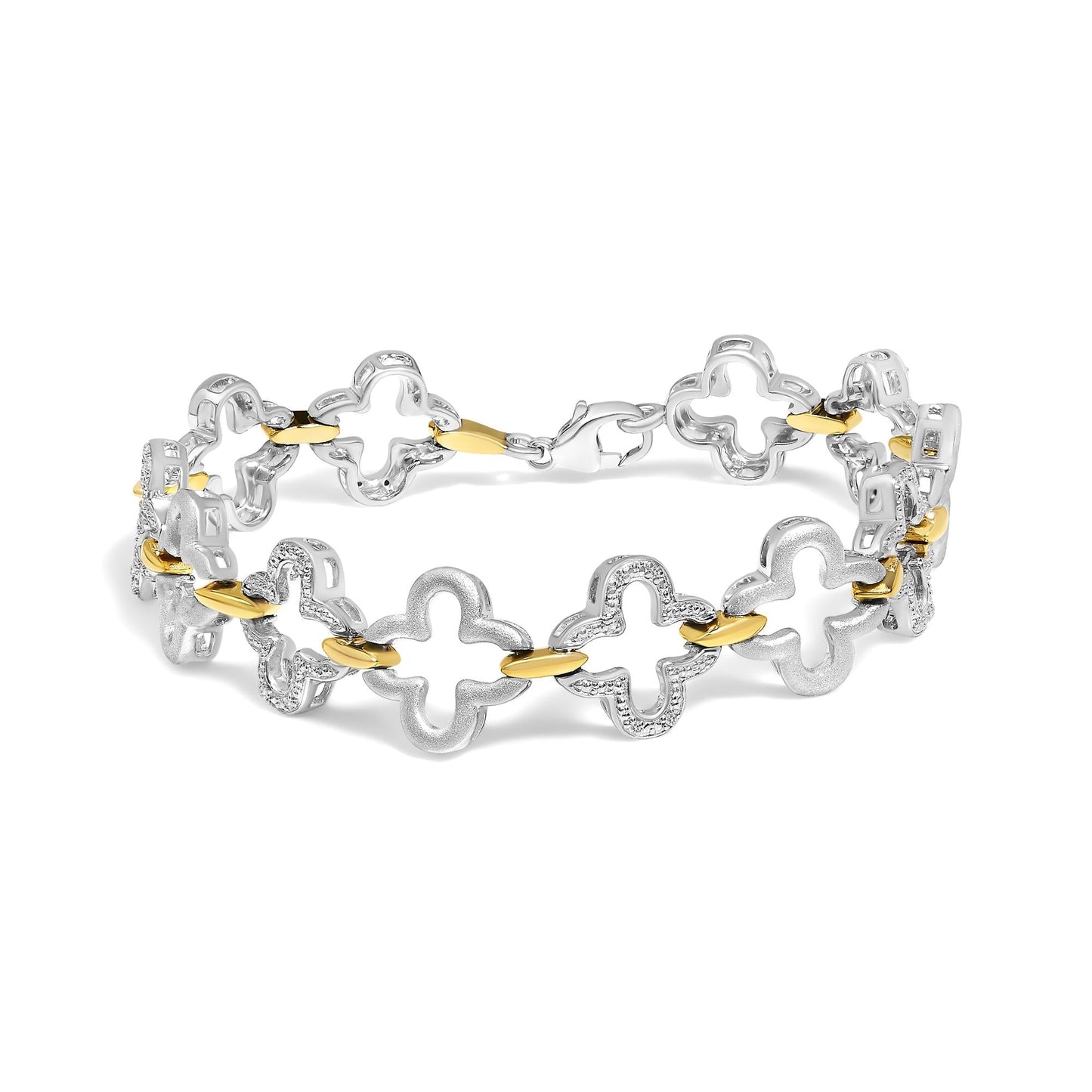 .925 Two-tone Sterling Silver 1/10 Cttw Natural Round Diamond Fashion Tennis Bracelet (I-J Color, I1-I2 Clarity) - 7"-0