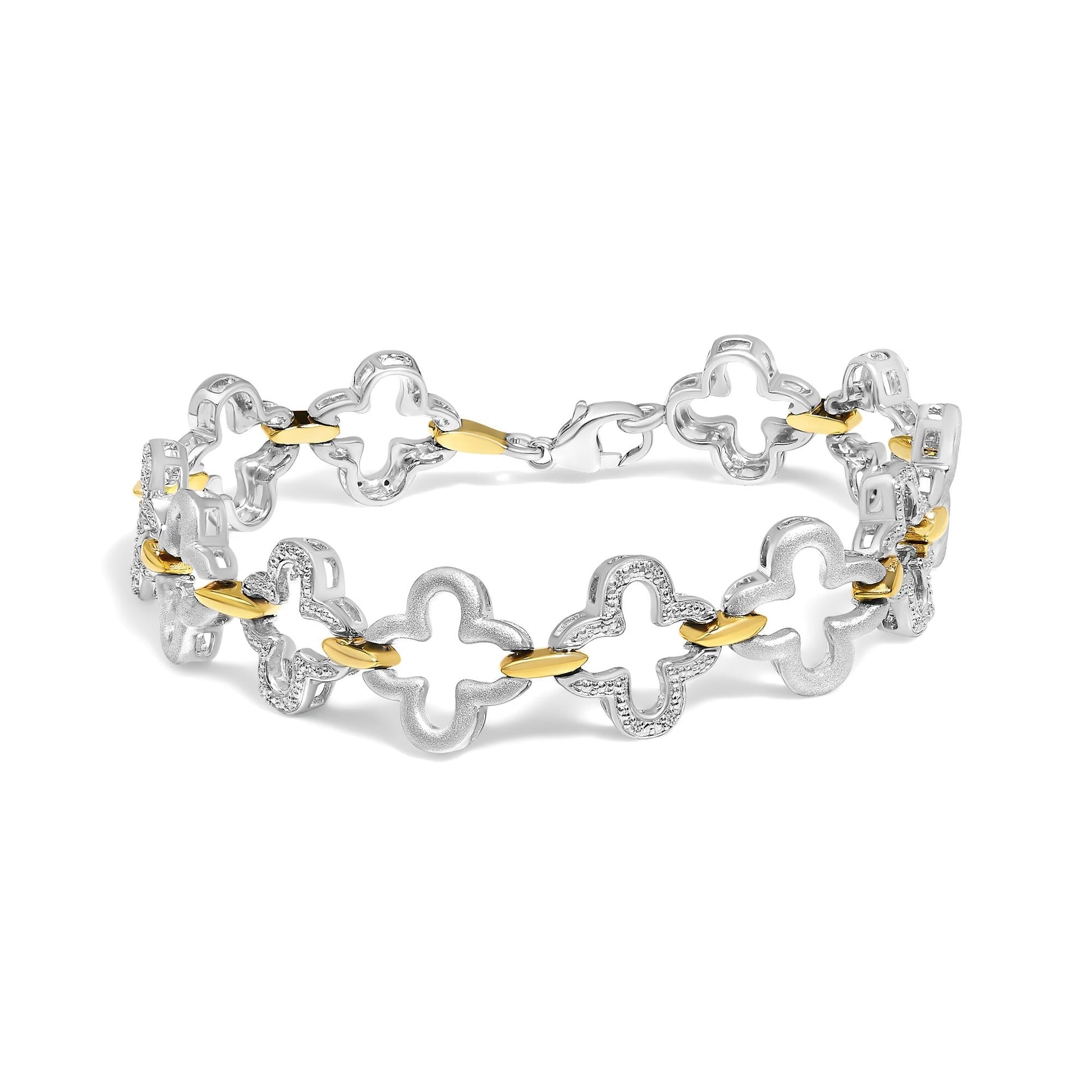 .925 Two-tone Sterling Silver 1/10 Cttw Natural Round Diamond Fashion Tennis Bracelet (I-J Color, I1-I2 Clarity) - 7"-0