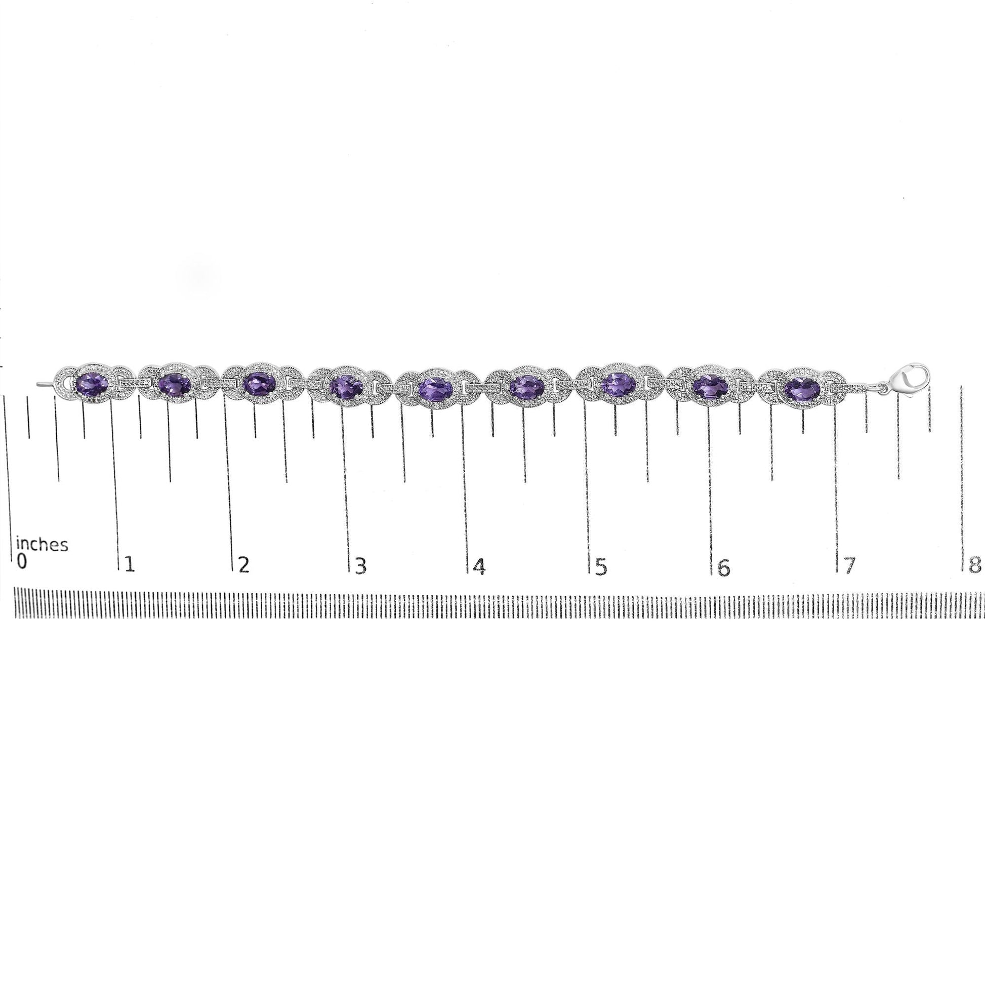 Sterling Silver Oval Purple Amethyst and Diamond Interlocking Halo Link Bracelet-2