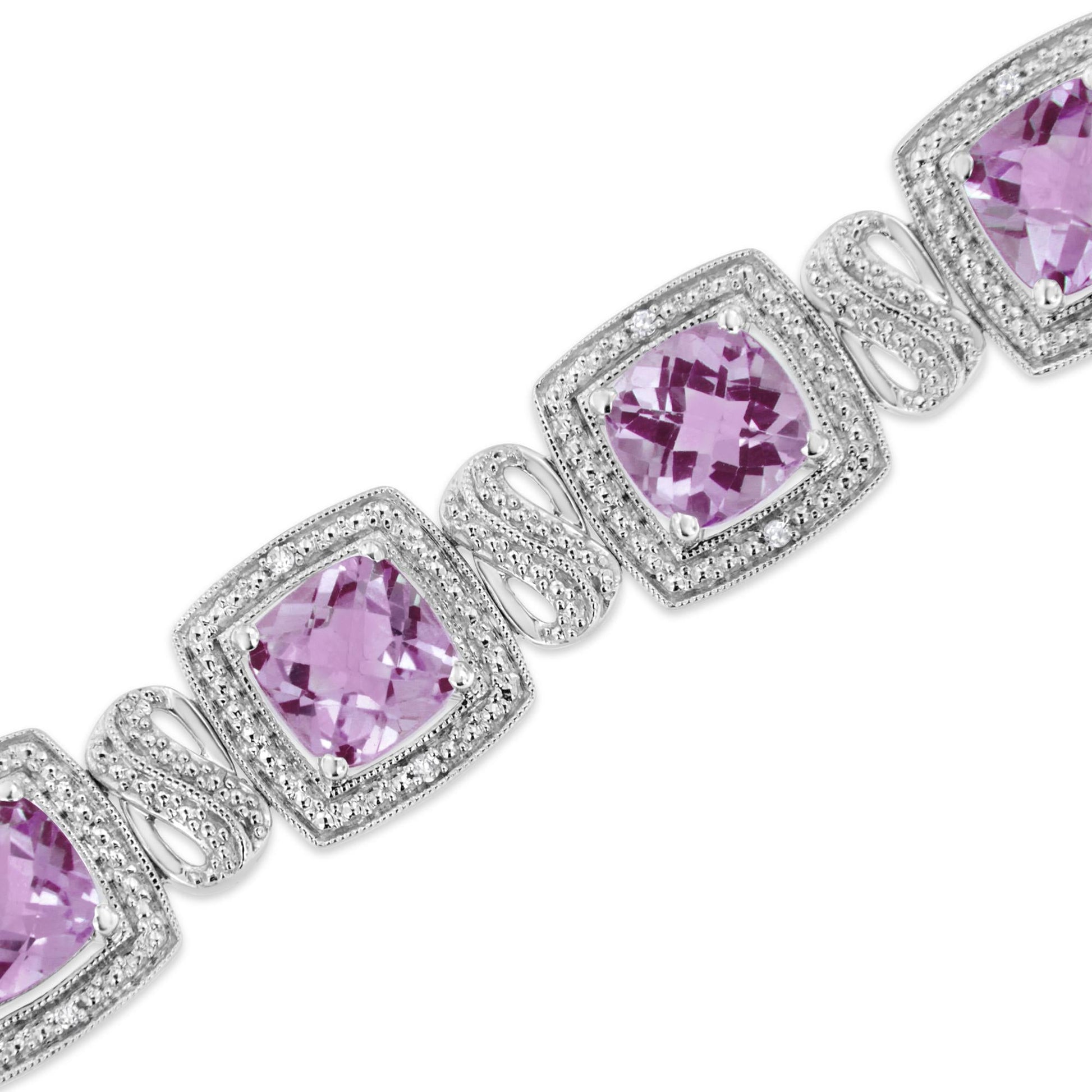 .925 Sterling Silver 7x7 mm Cushion Cut Purple Amethyst and 1/10 cttw Round Cut Diamond Square Shape Tennis Bracelet (I-J Color, I1-I2 Clarity) - 7"-4
