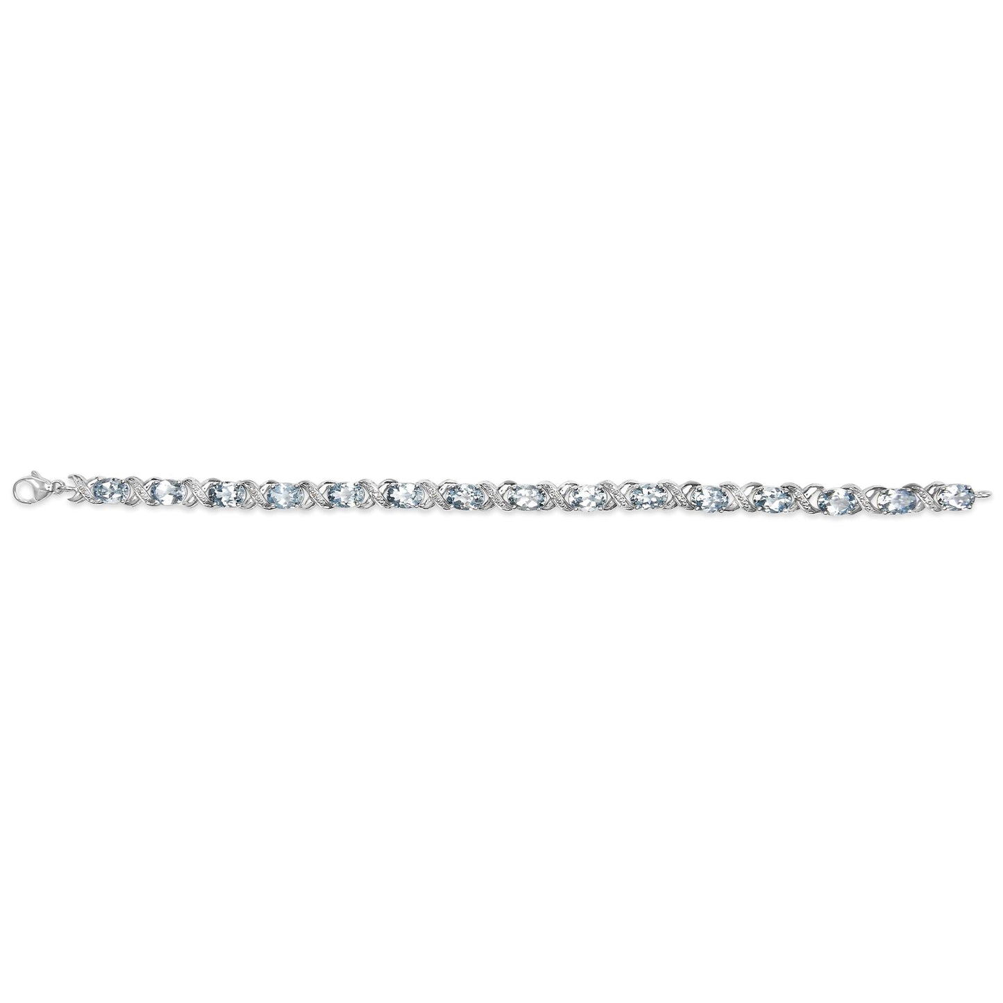 .925 Sterling Silver 16.0 Cttw Oval Blue Topaz and Diamond Accent Tennis X Link Bracelet (I-J Color, I1-I2 Clarity) - Size 7" Inch-3