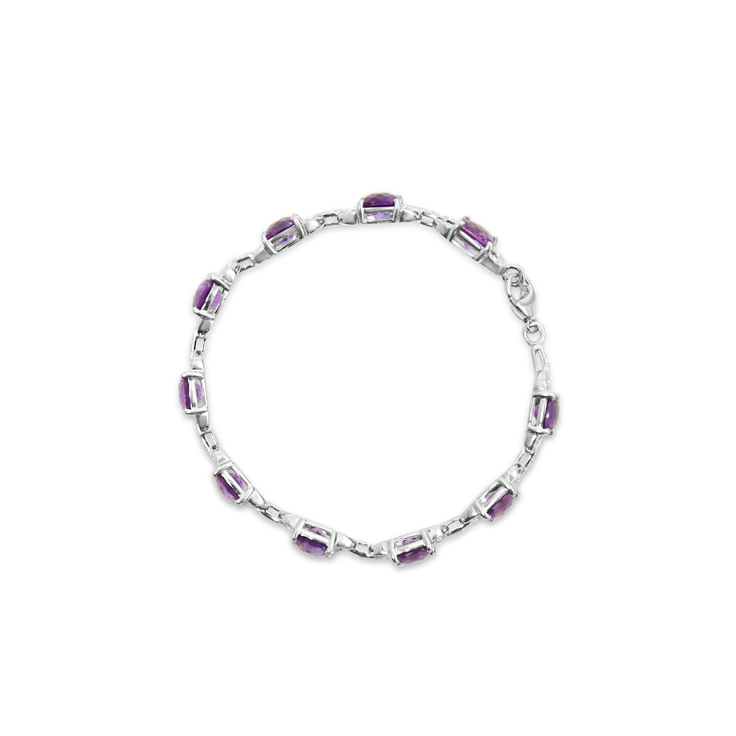 .925 Sterling Silver 7mm Cushion Cut Amethyst Gemstone and Diamond Tennis Link Bracelet (I-J Color, I1-I2 Clarity) - Size 7"-3