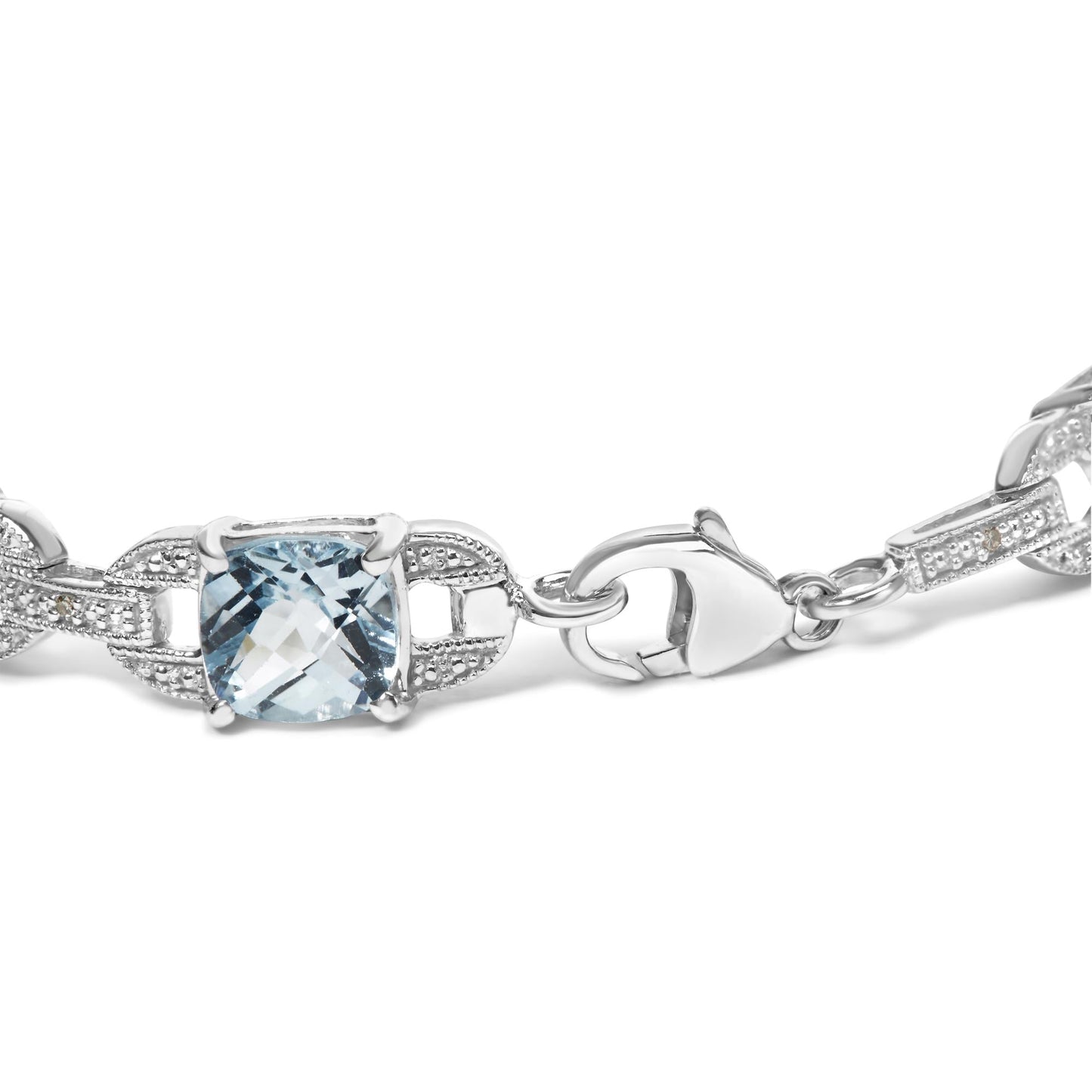 .925 Sterling Silver 7x7 mm Cushion Cut Blue Topaz and 1/20 cttw Round Cut Diamond Fashion Tennis Bracelet (I-J Color, I1-I2 Clarity) - 7"-1