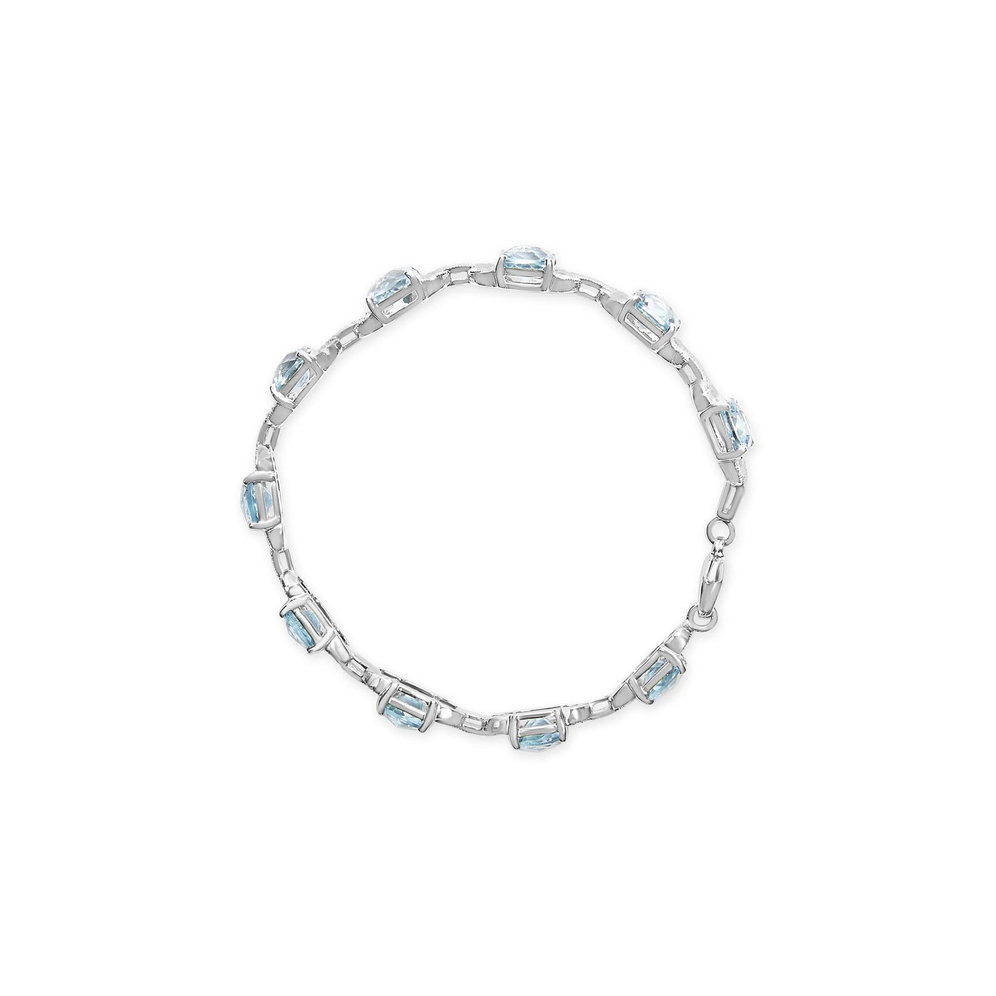 .925 Sterling Silver 7x7 mm Cushion Cut Blue Topaz and 1/20 cttw Round Cut Diamond Fashion Tennis Bracelet (I-J Color, I1-I2 Clarity) - 7"-3
