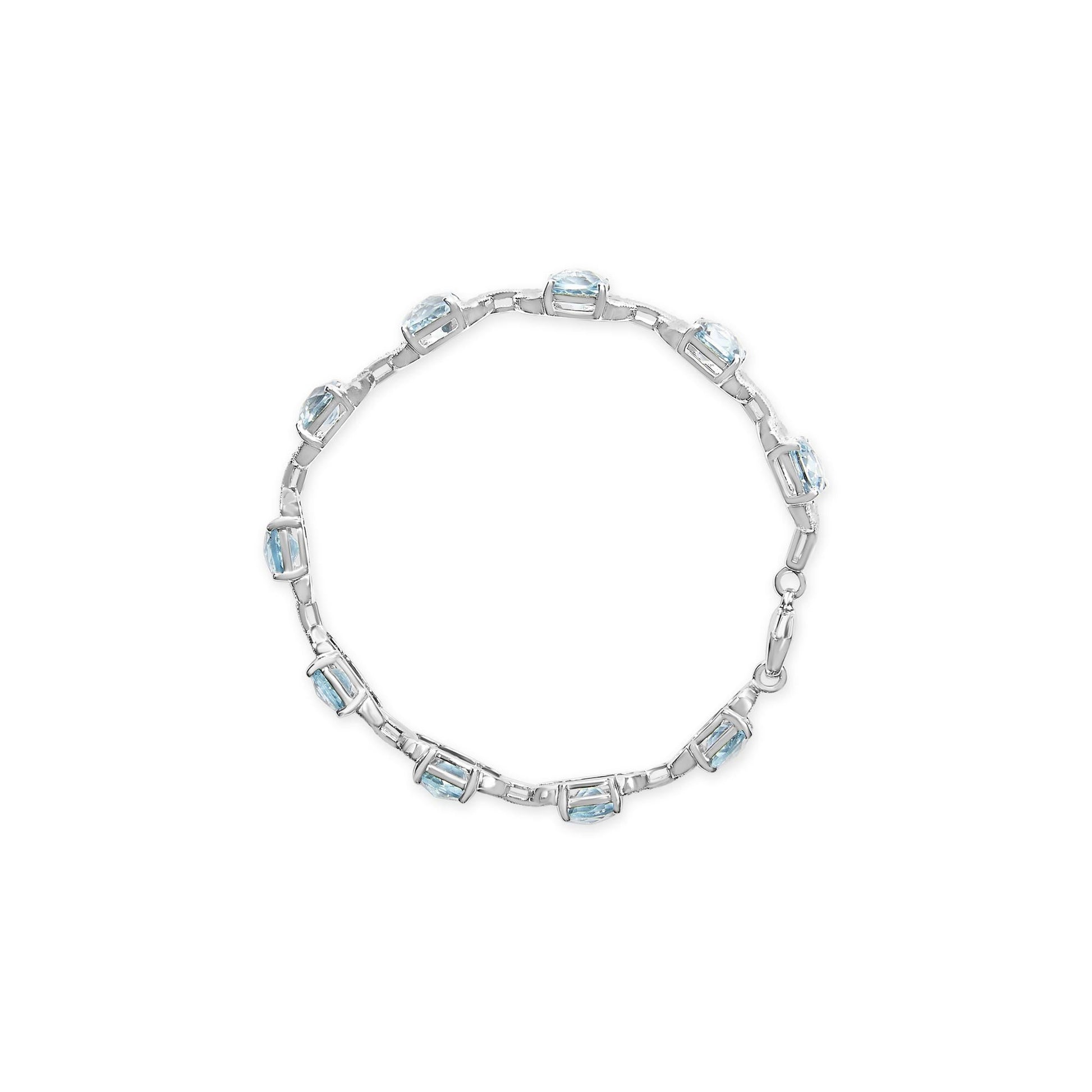 .925 Sterling Silver 7x7 mm Cushion Cut Blue Topaz and 1/20 cttw Round Cut Diamond Fashion Tennis Bracelet (I-J Color, I1-I2 Clarity) - 7"-3