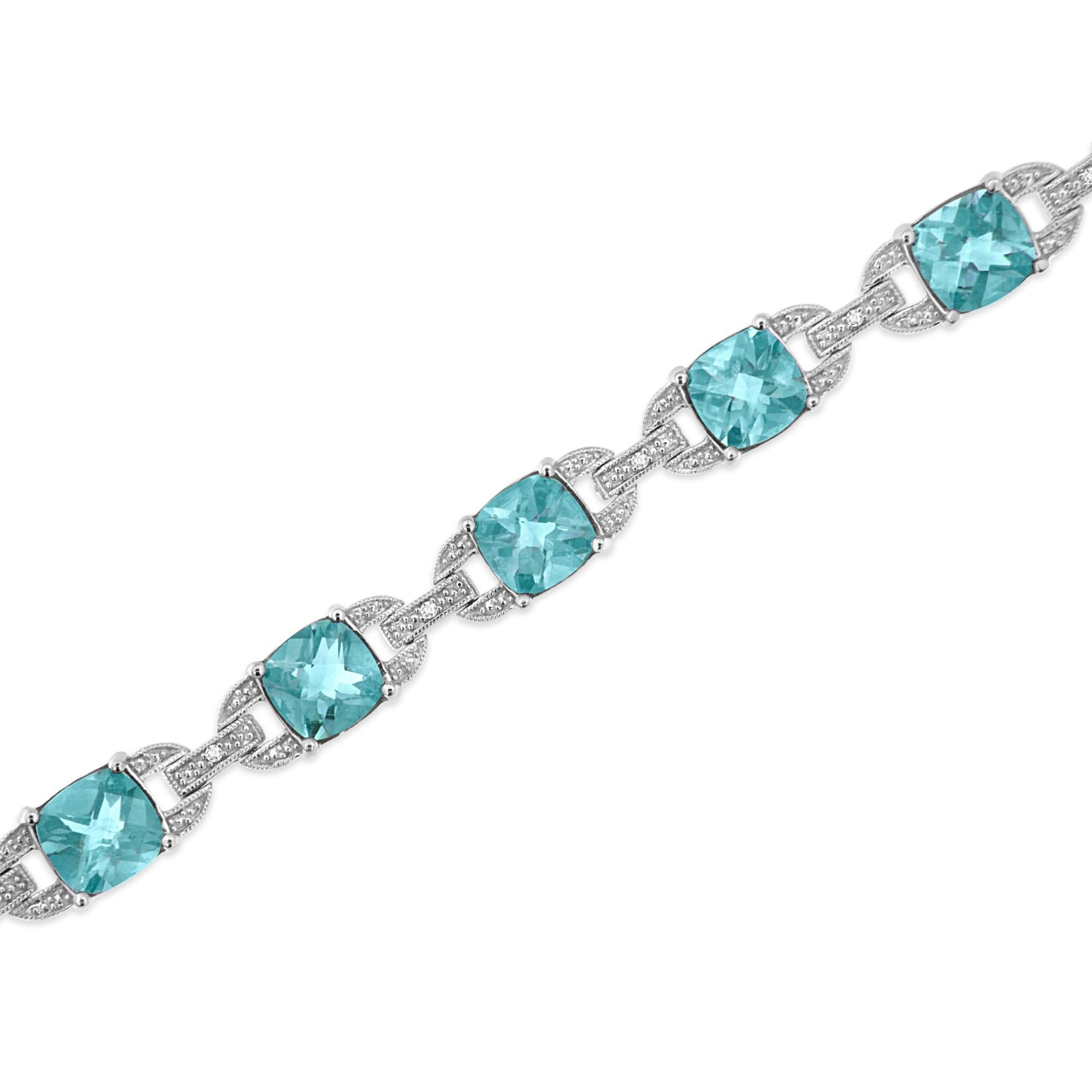 .925 Sterling Silver 7x7 mm Cushion Cut Blue Topaz and 1/20 cttw Round Cut Diamond Fashion Tennis Bracelet (I-J Color, I1-I2 Clarity) - 7"-4