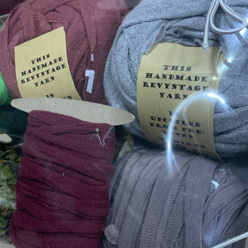 100 yds Handmade Upcycled TShirt Fabric Ribbon Yarn Sampler Pack Green Gray Wine