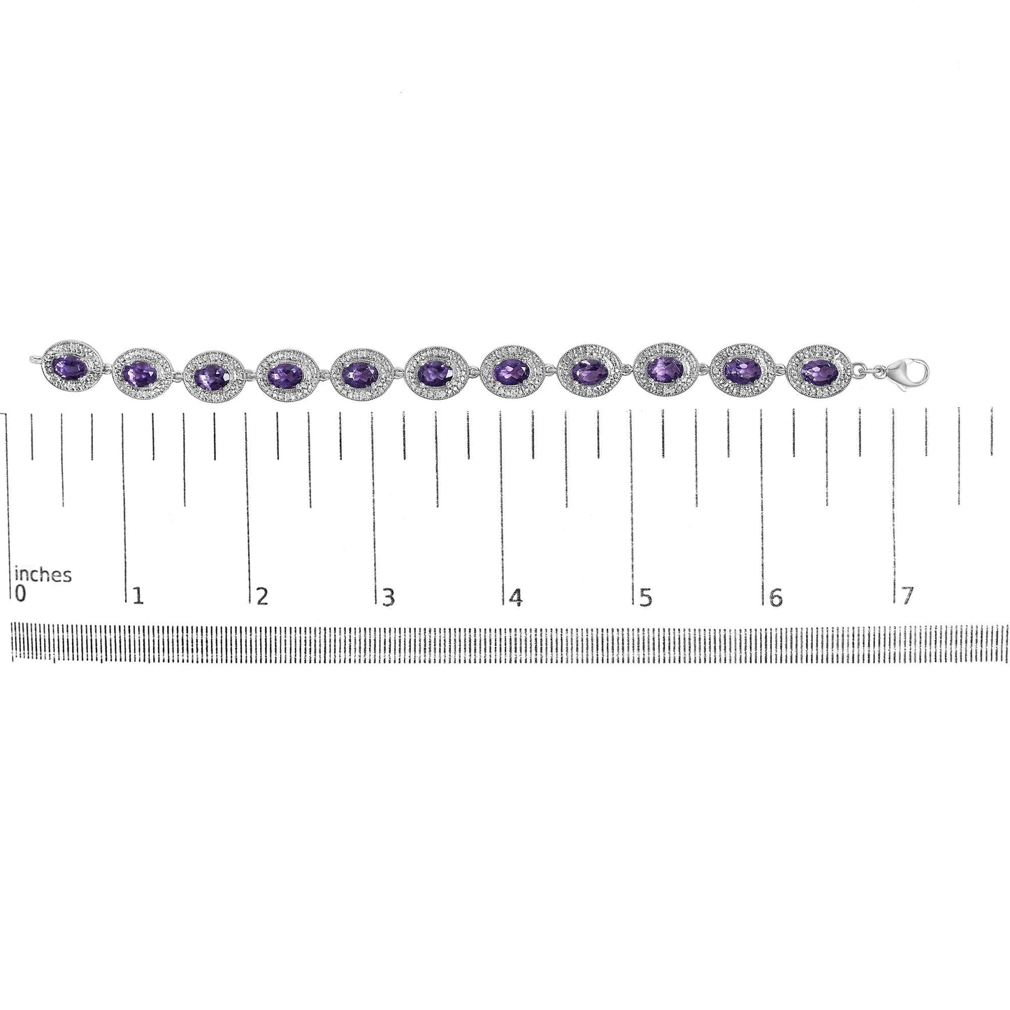 Sterling Silver 5x7 MM Oval Purple Amethyst & Diamond Halo Link Bracelet-4