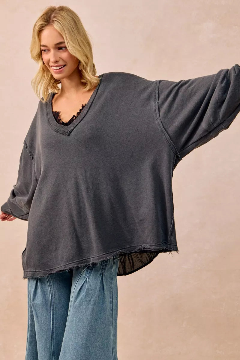 BiBi Mineral Washed French Terry Oversized Sweatshirt