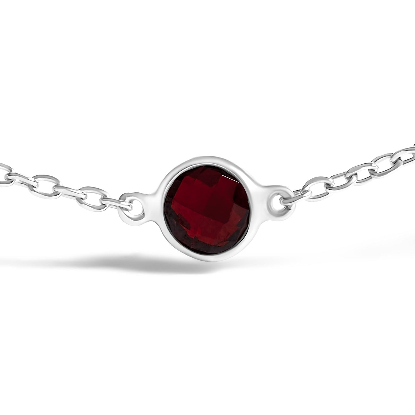 .925 Sterling Silver Bezel Set Red Garnet 5 Station Adjustable Bolo Bracelet-1