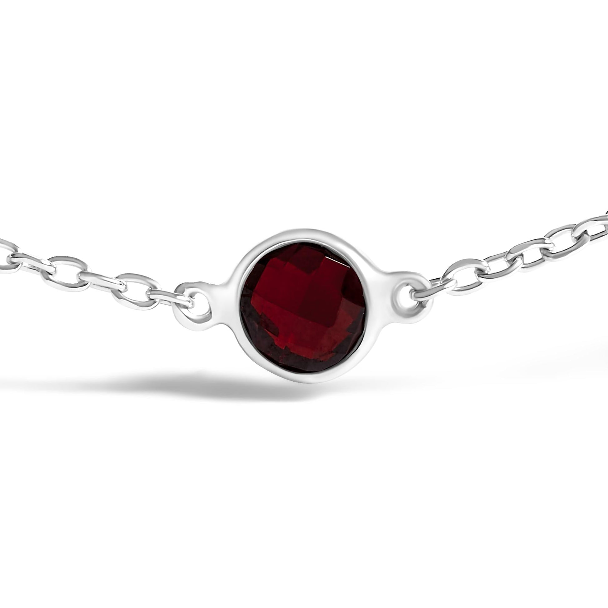 .925 Sterling Silver Bezel Set Red Garnet 5 Station Adjustable Bolo Bracelet-1