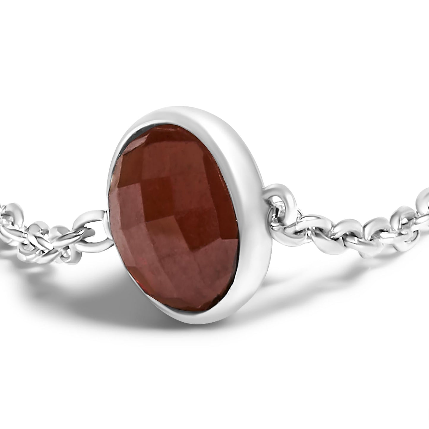.925 Sterling Silver Bezel Set Red Garnet 5 Station Adjustable Bolo Bracelet-3