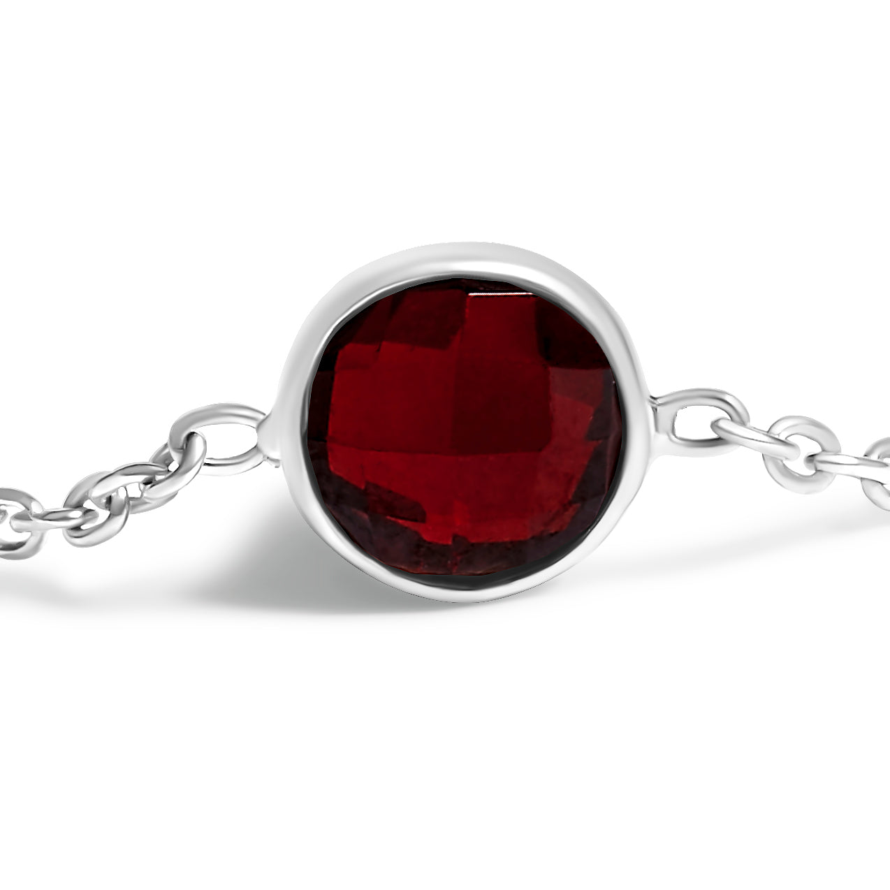 .925 Sterling Silver Bezel Set Red Garnet 5 Station Adjustable Bolo Bracelet-4