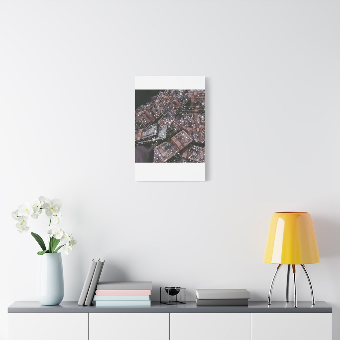 Sparkling Money Canvas Art, Glittery Wall Decor for Home, Modern Art Piece, Gift for Art Lovers, Chic Office Decor, Unique Wall Hanging