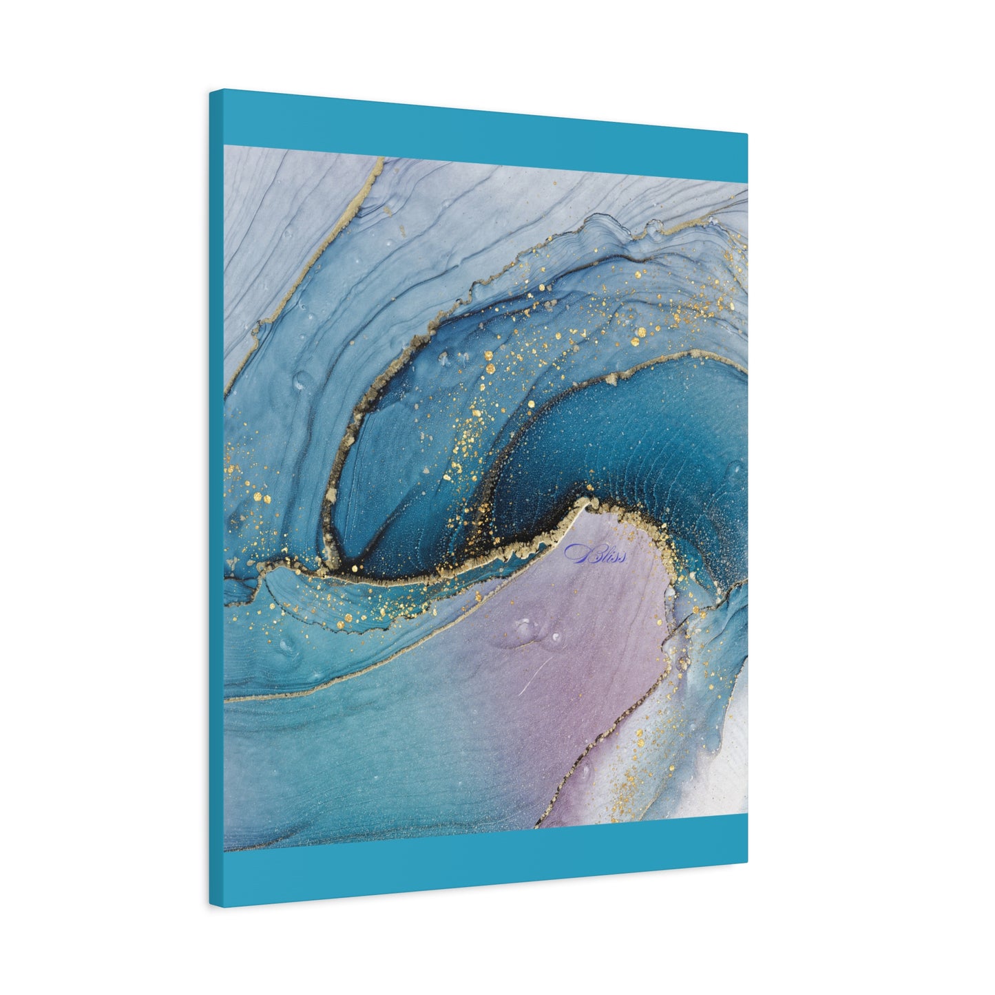 Canvas Wall Art, Abstract Ocean Wave, Modern Decor, Home Office, Gift for Her, Blue Gold Artwork, Living Room Wall Decor