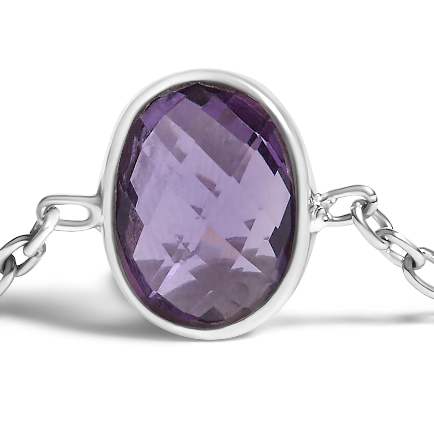 .925 Sterling Silver Bezel Set Purple Amethyst 5 Station Adjustable Bolo Bracelet-1