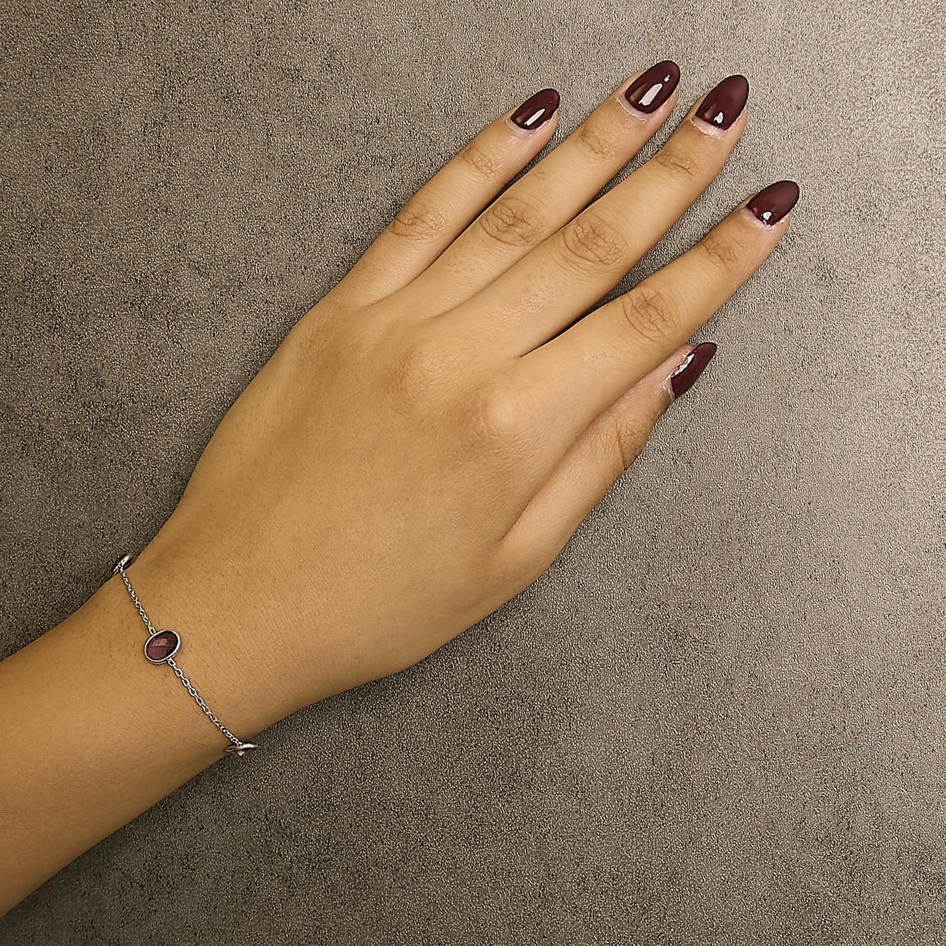 .925 Sterling Silver Bezel Set Purple Amethyst 5 Station Adjustable Bolo Bracelet-2