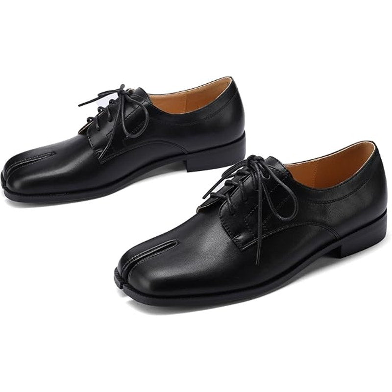 Cuctos Womens Size 12 Black Faux Leather Lace Up 1" Heel Split Toe Oxford Shoes