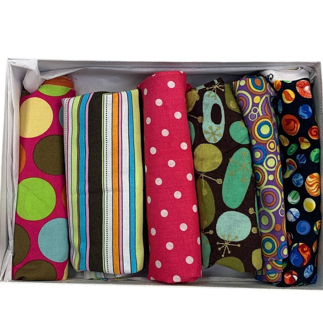Polka Dot Mod Stripe Marbles Circle Cotton Blend Fabric Craft Project Swatch Box
