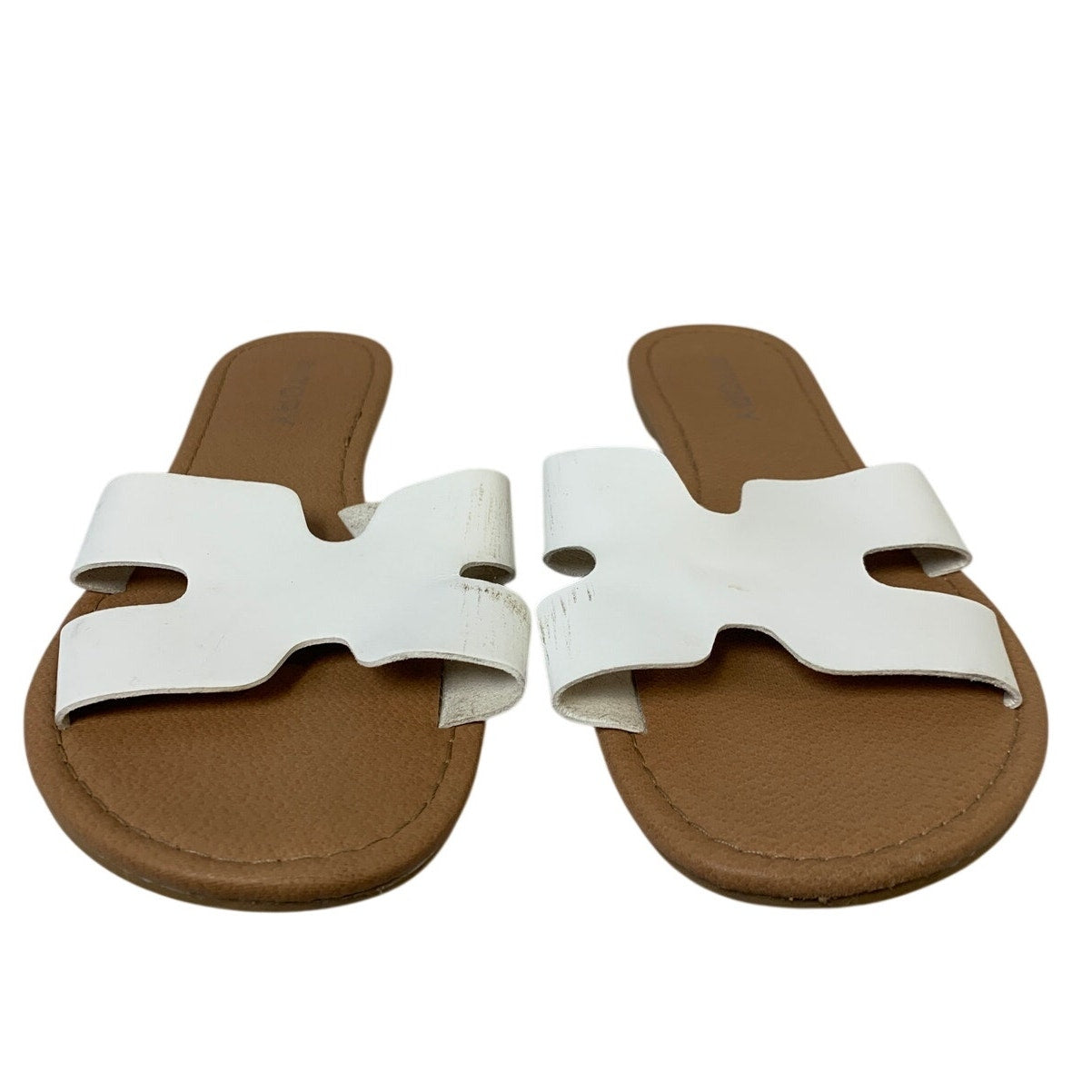 Fitory Womens Size 9 White Sandal Flats Open Round Toe Slip On Shoes