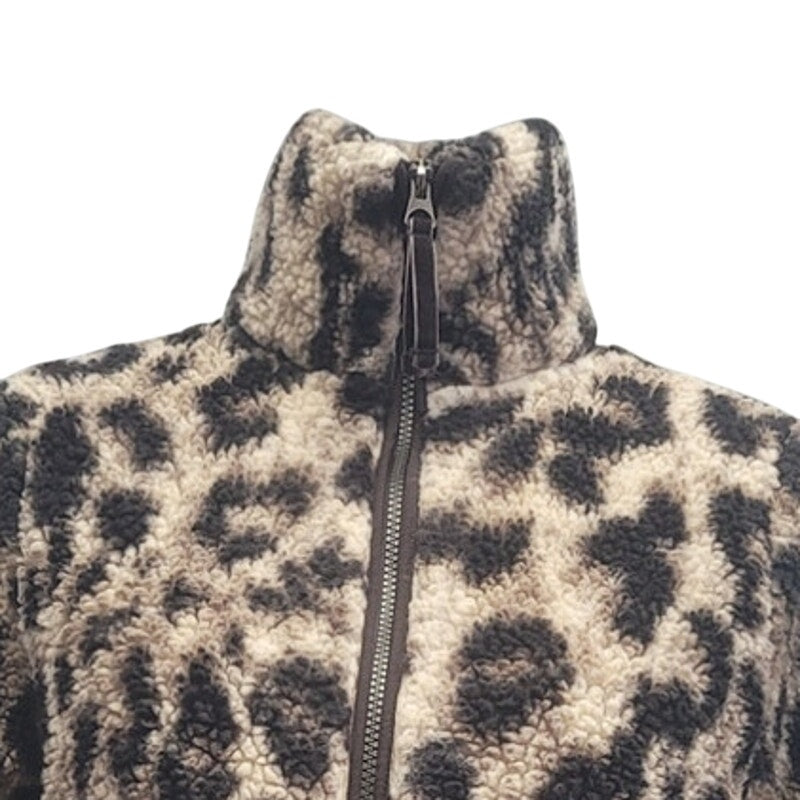 Members Mark Womens Small Polyester Leopard Long Sleeve Full Zip Sherpa Jacket