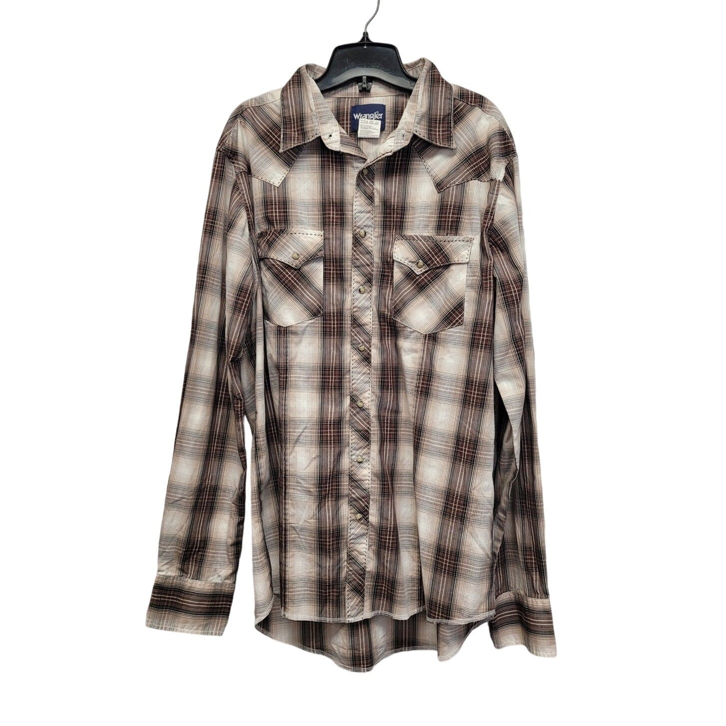 Wrangler Mens Large PolyCotton Long Sleeve Plaid Pearl Snap Up Western Shirt
