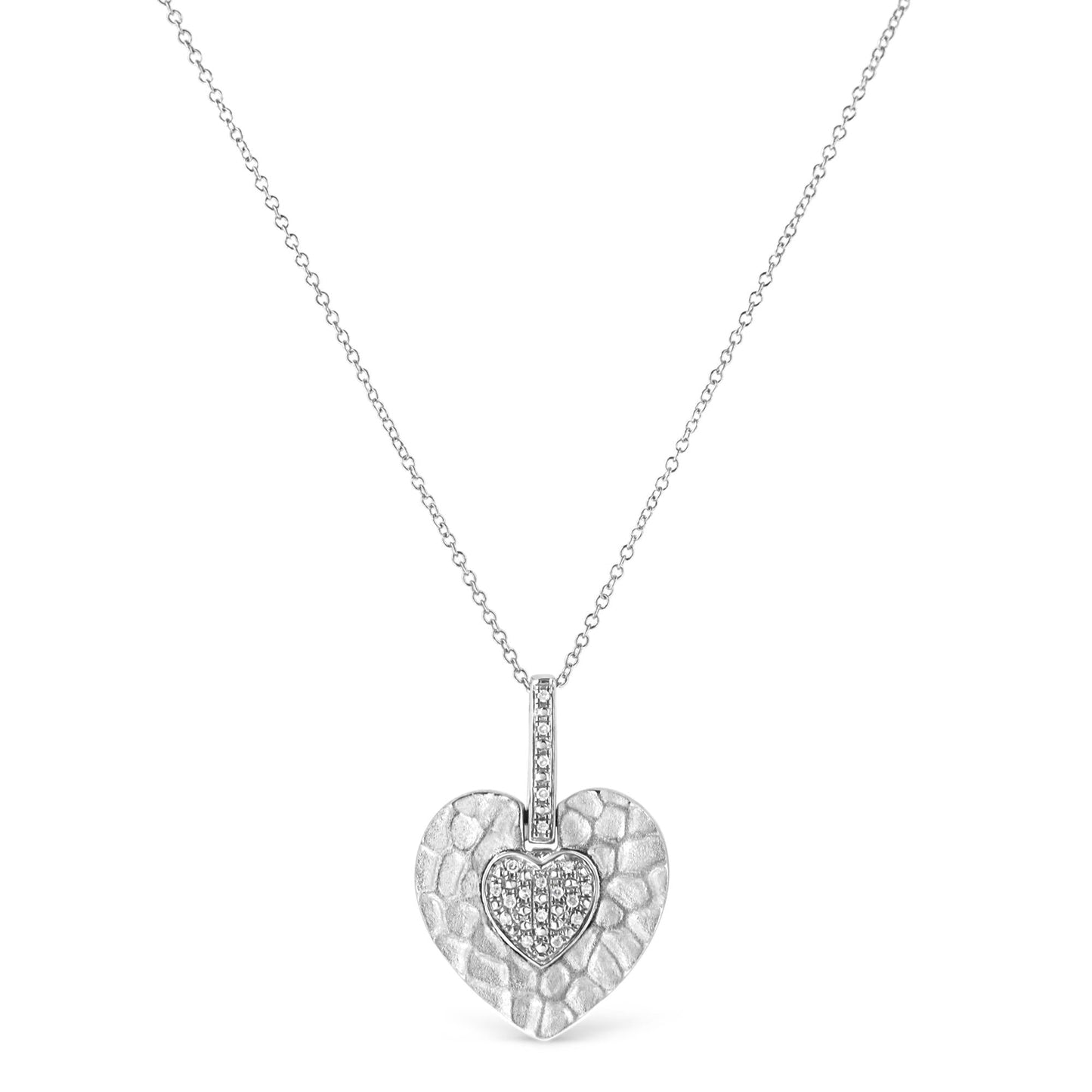 .925 Sterling Silver Pave-Set Diamond Accent Heart Shape 18" Pendant Necklace (I-J Color, I1-I2 Clarity)-1