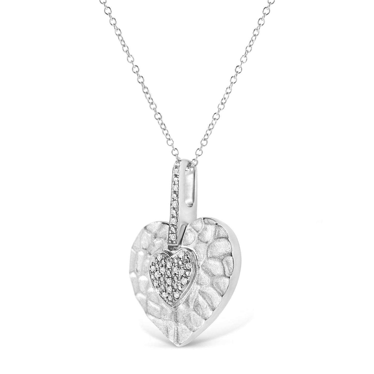 .925 Sterling Silver Pave-Set Diamond Accent Heart Shape 18" Pendant Necklace (I-J Color, I1-I2 Clarity)-3