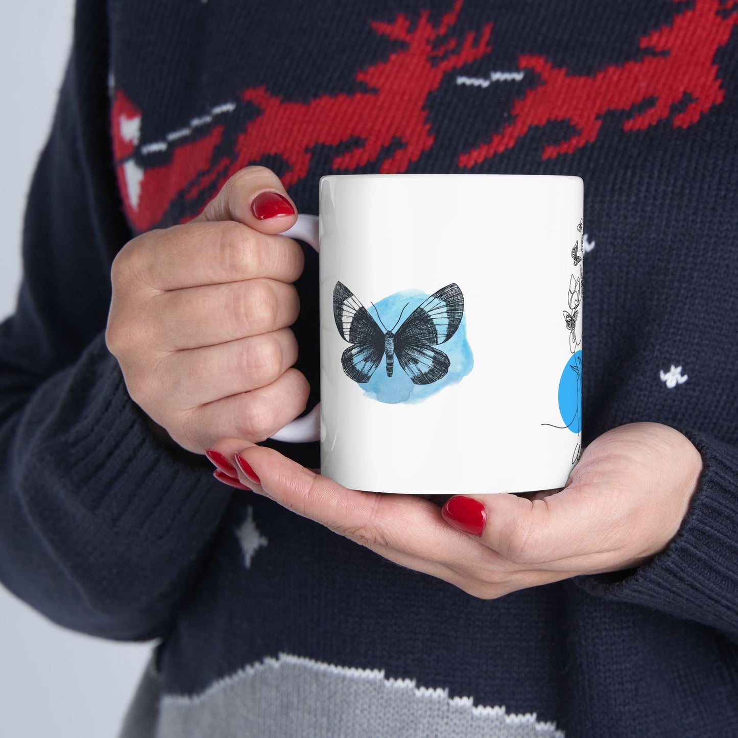 Elegant Woman Butterfly Ceramic Mug | Inspirational Gift, Art Coffee Cup, Unique Design, Home Decor, Mother's Day Gift