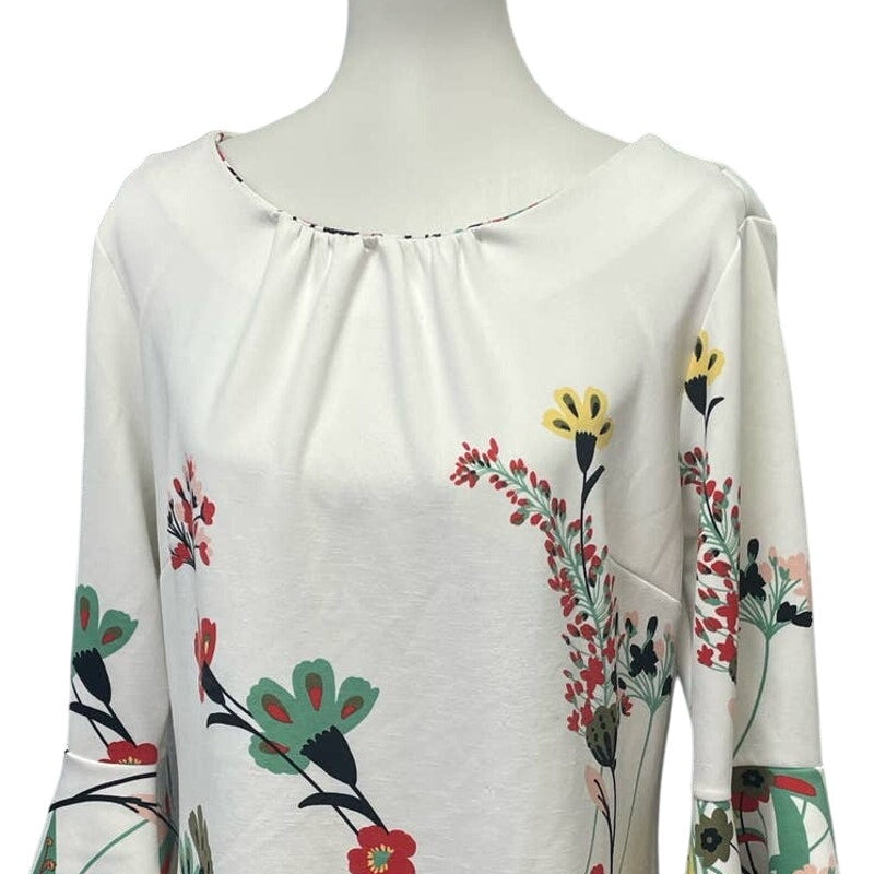 New York & Company XL Long Ruffled Sleeve Floral Vine Knee Length Sheath Dress