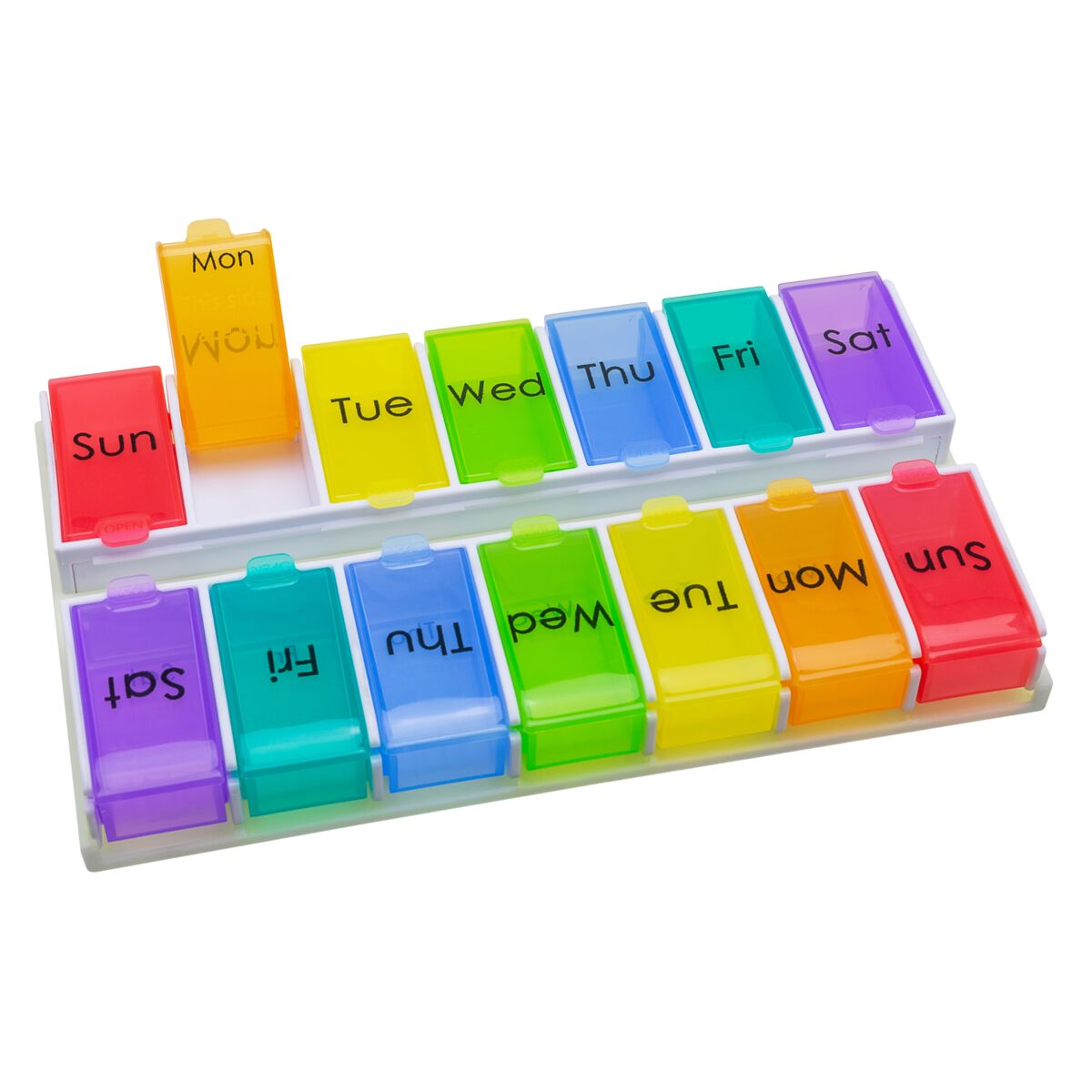 Ezy Dose® Weekly 14-Day Pill Organizer – Pop-Out Rainbow Compartments