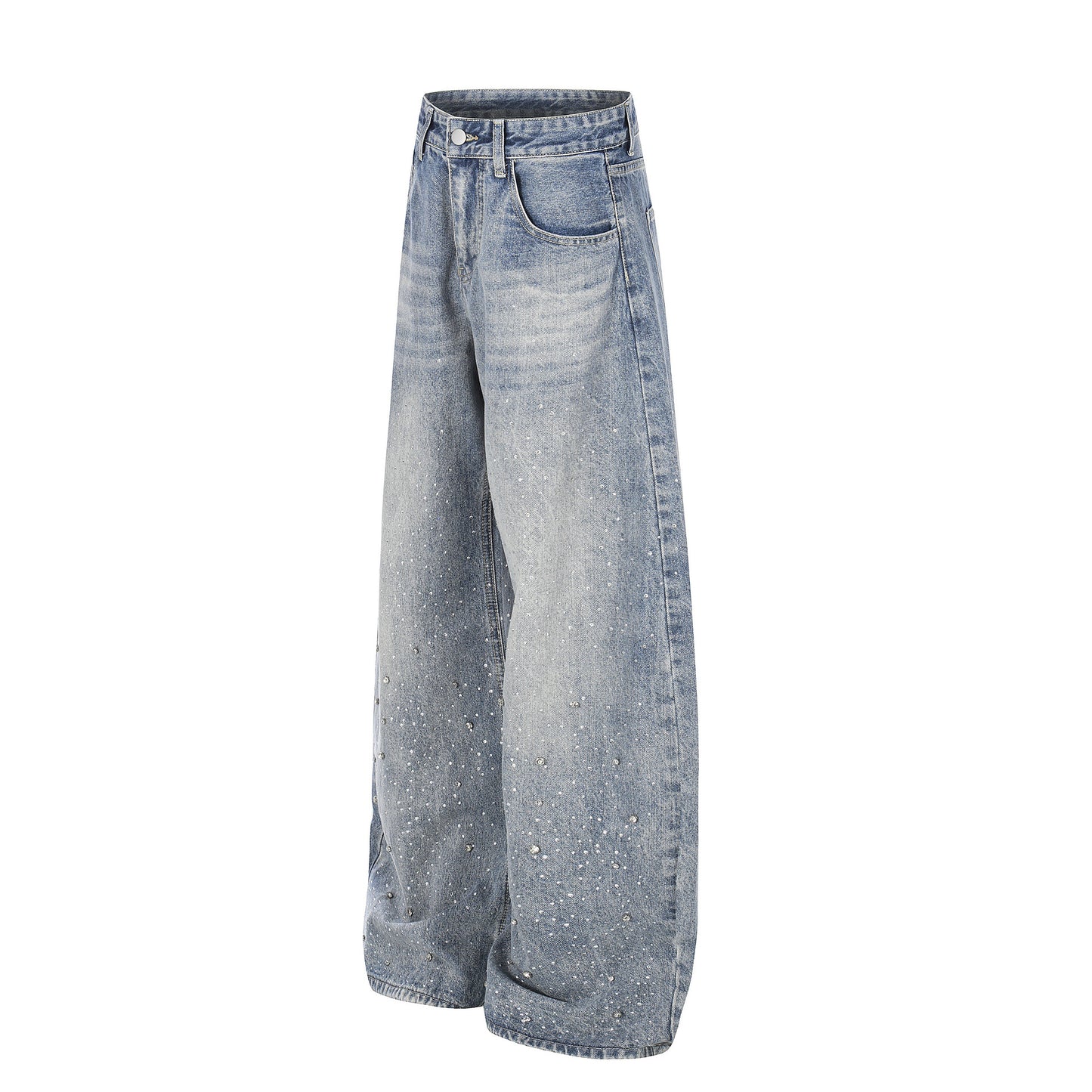 High-Waisted Washed Distressed Design, Loose Fit Slimming Straight Cut Pants