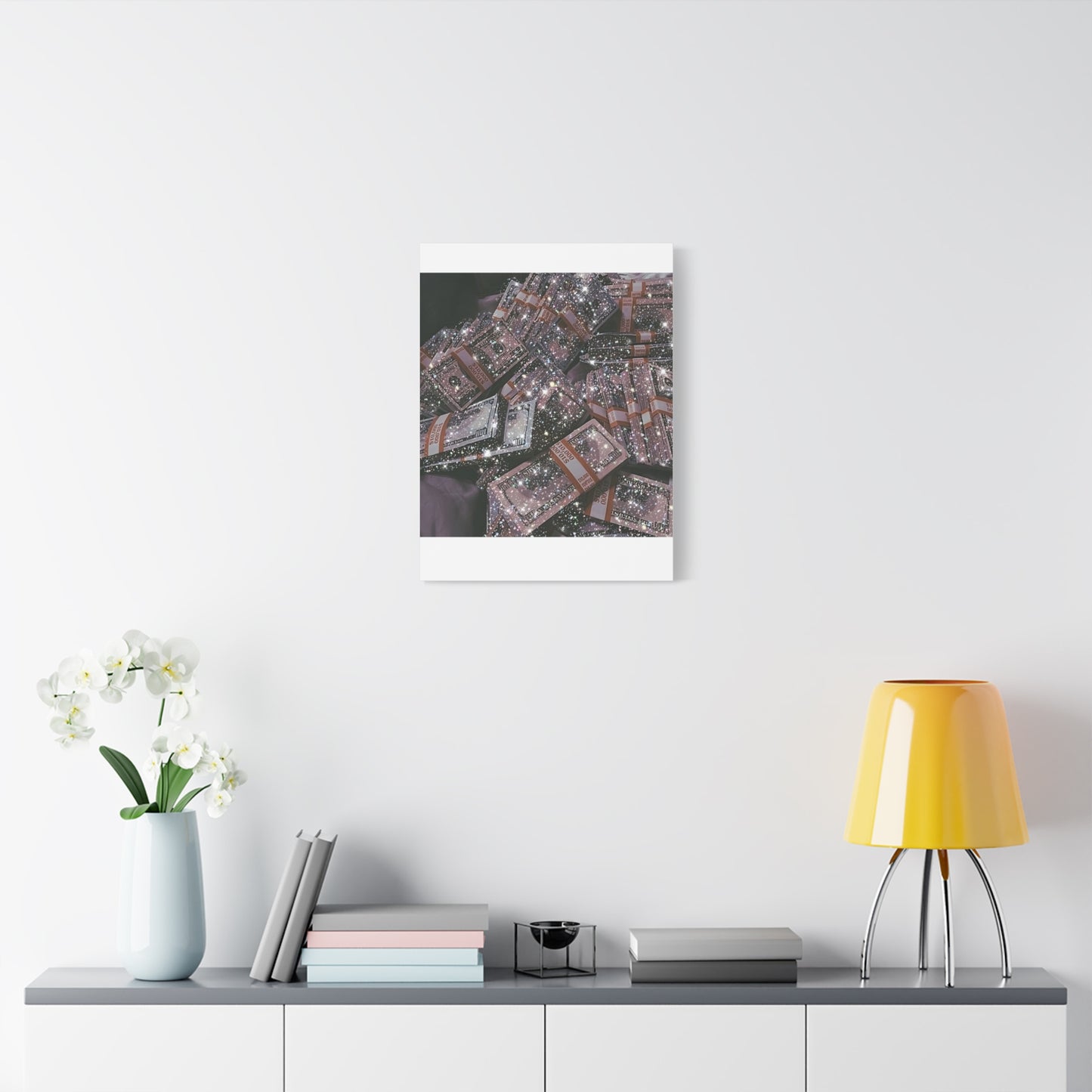 Sparkling Money Canvas Art, Glittery Wall Decor for Home, Modern Art Piece, Gift for Art Lovers, Chic Office Decor, Unique Wall Hanging