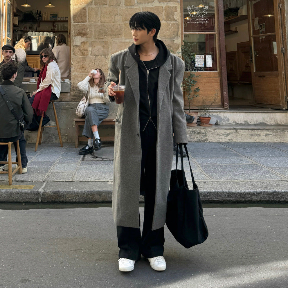 Mature Style Mid-Length Wool Coat for Men Winter Warm Suit Collar H-Line Wool Trench Coat op